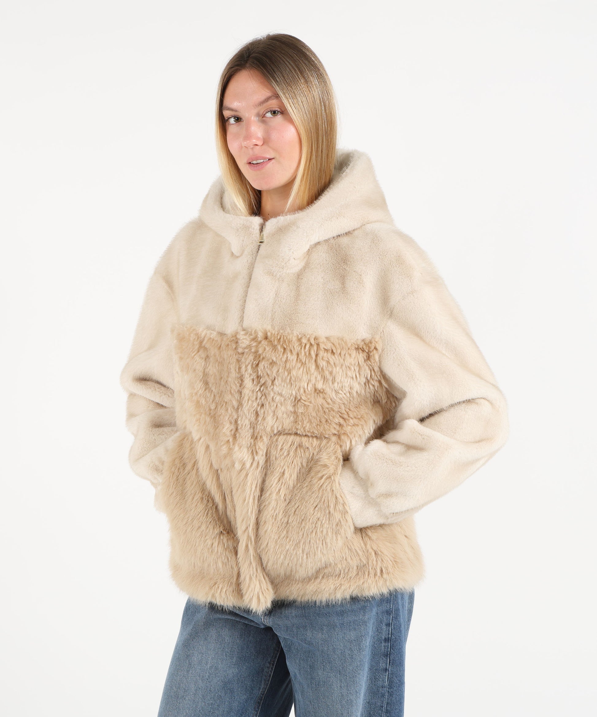 Pellicce BULLY Eco pelliccia con cappuccio Beige | BULLY