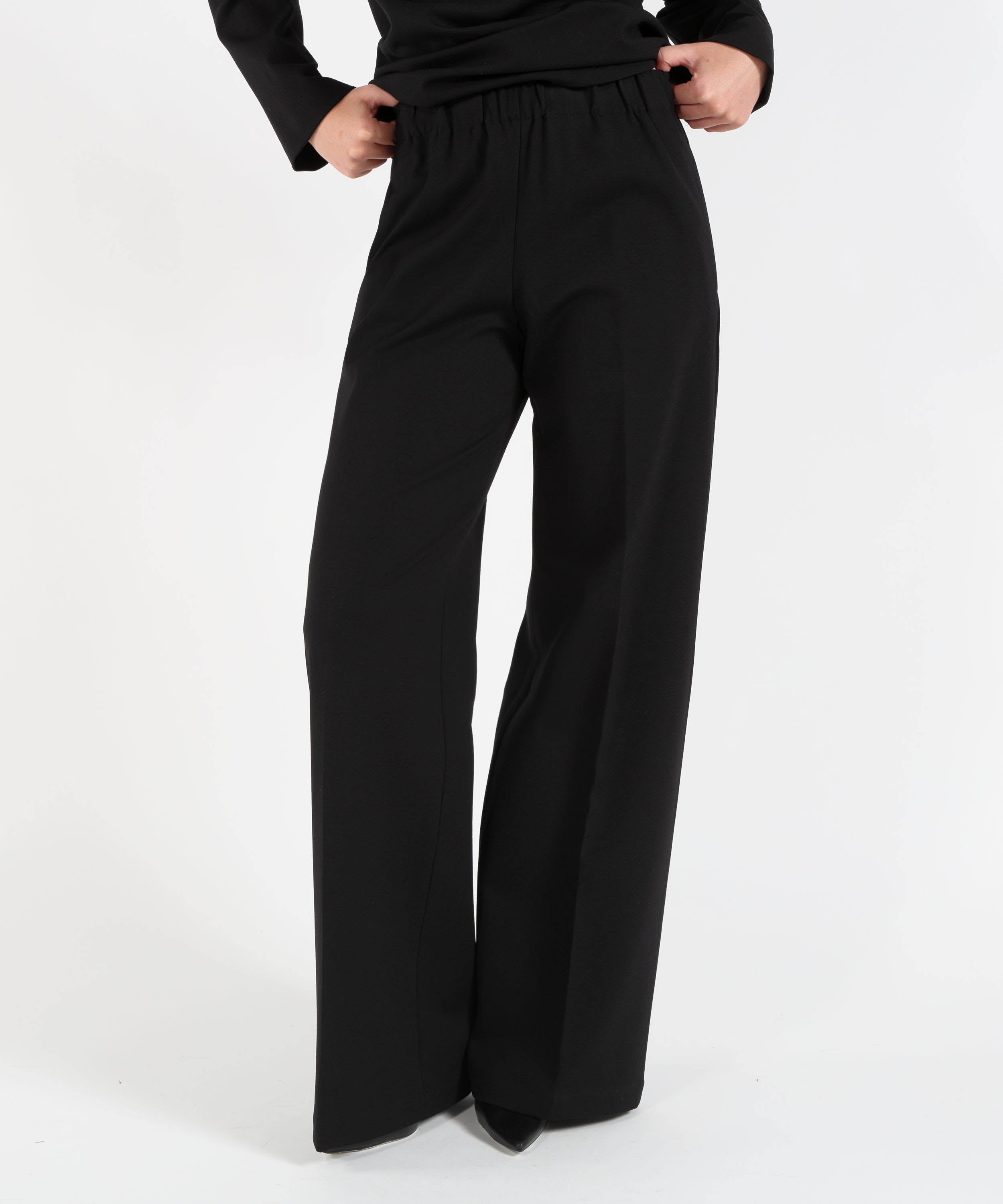 Trousers LIVIANA CONTI Ethan Wide-Leg Trousers with Elasticated Waist Nero | LIVIANA CONTI