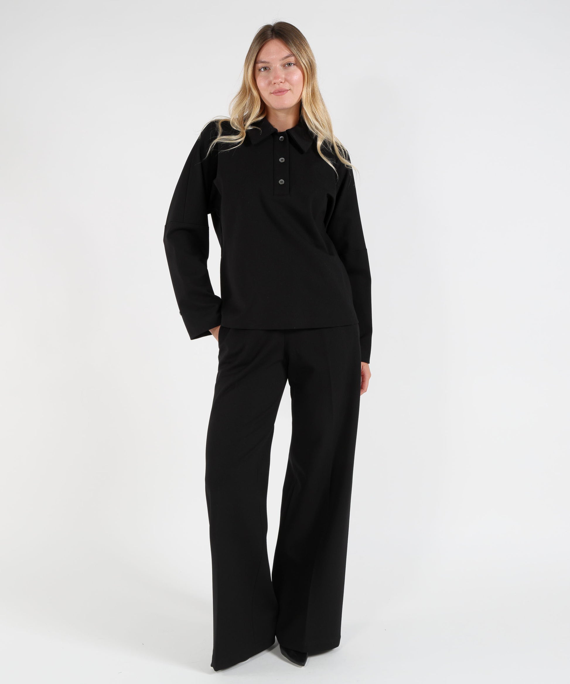 Pantaloni LIVIANA CONTI Pantaloni Wide Leg con Vita Elasticizzata ethan Nero | LIVIANA CONTI