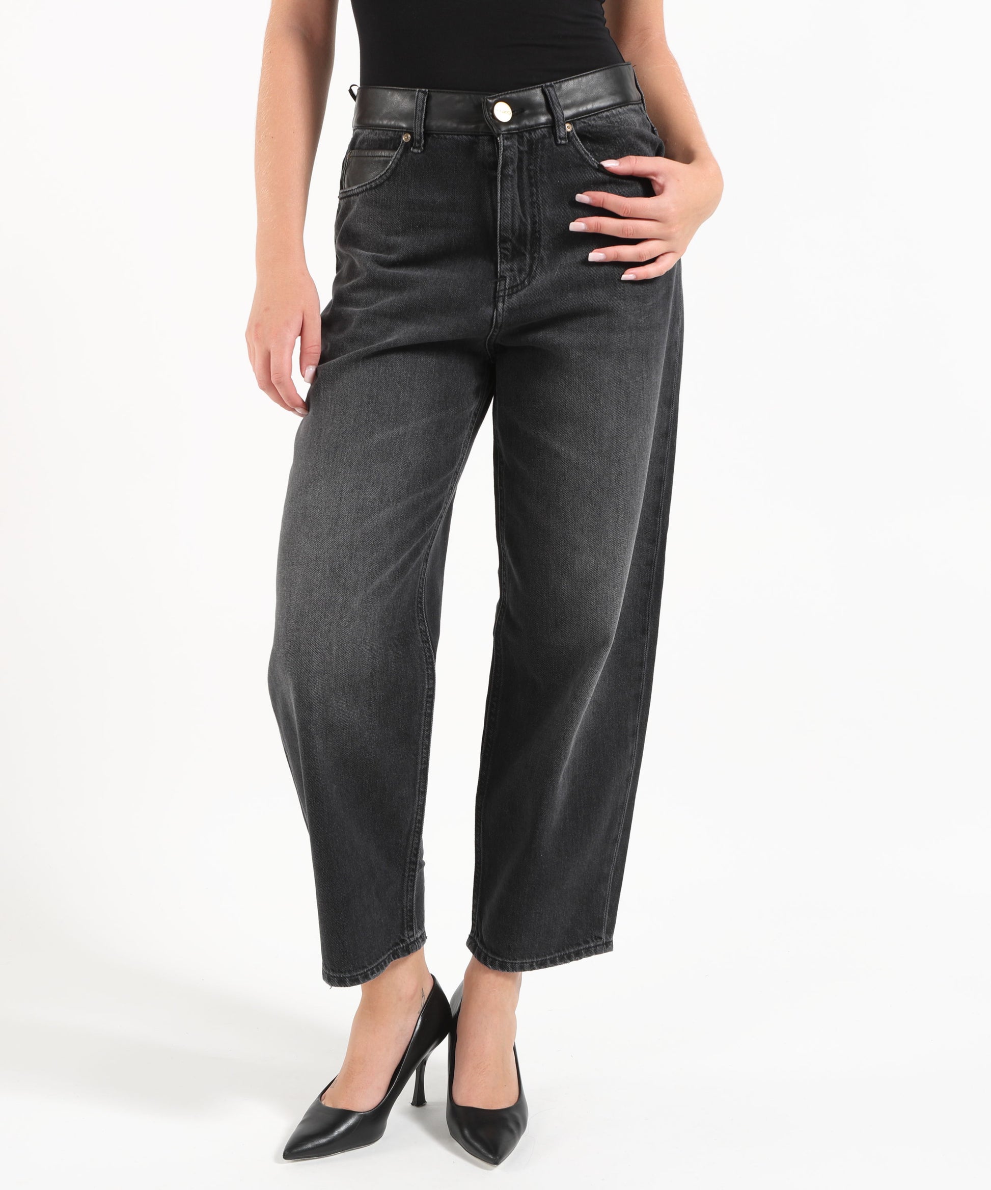 Jeans PINKO Jeans balloon fit con inserti effetto pelle Nero | PINKO