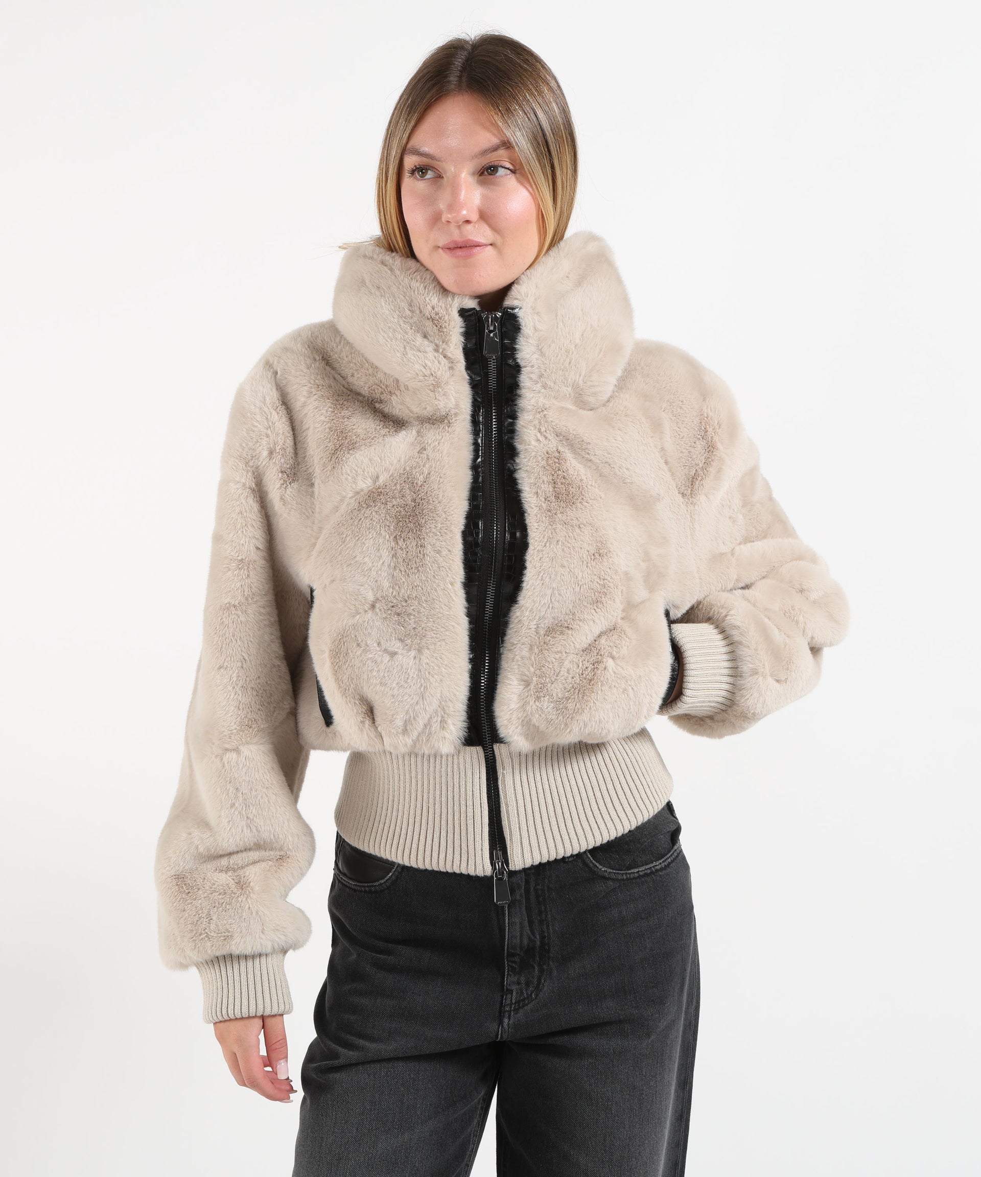 PINKO Bomber in tessuto effetto pelliccia