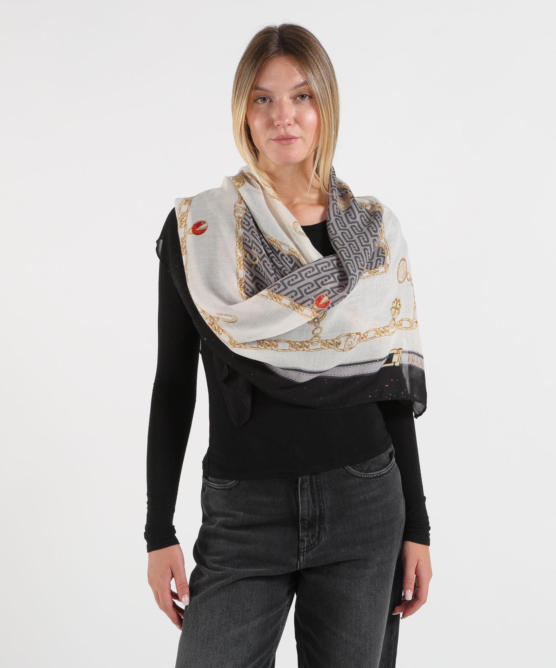 Foulard LIUJO SOFT Foulard grande con stampa charms Nero | LIUJO SOFT