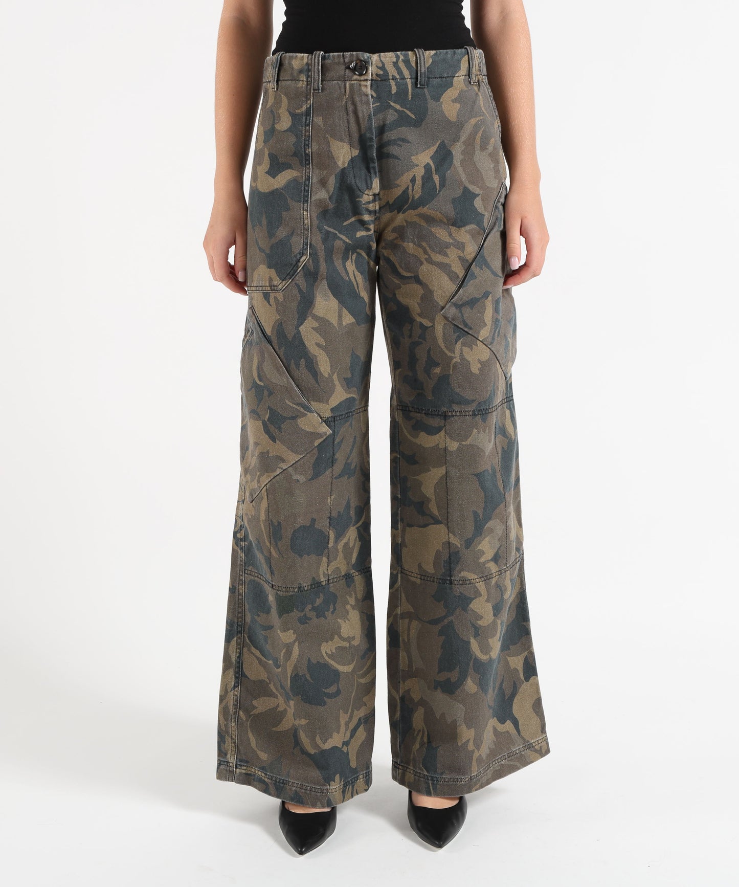 PINKO Pantaloni in cotone con motivo camouflage floreale