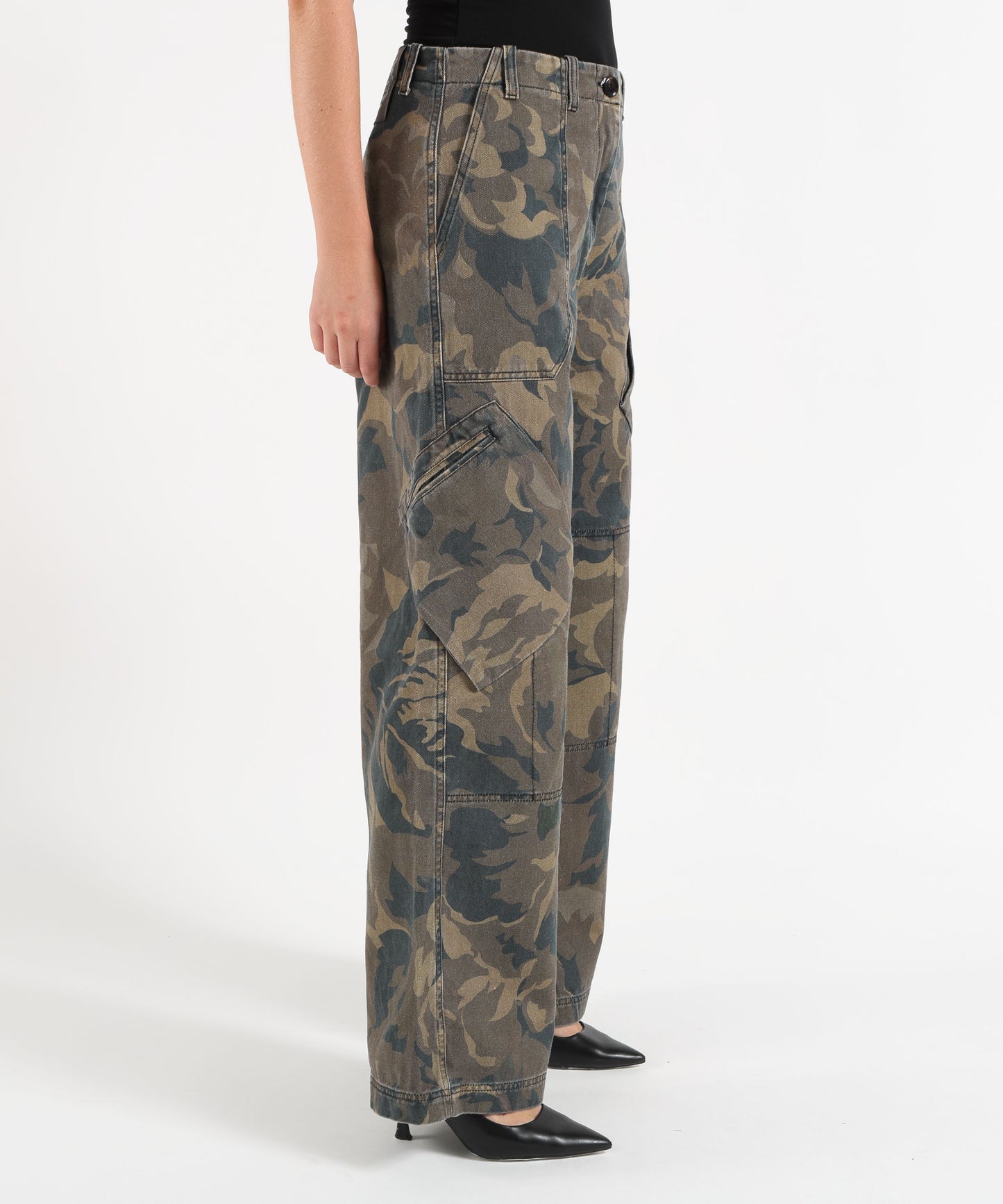PINKO Pantaloni in cotone con motivo camouflage floreale