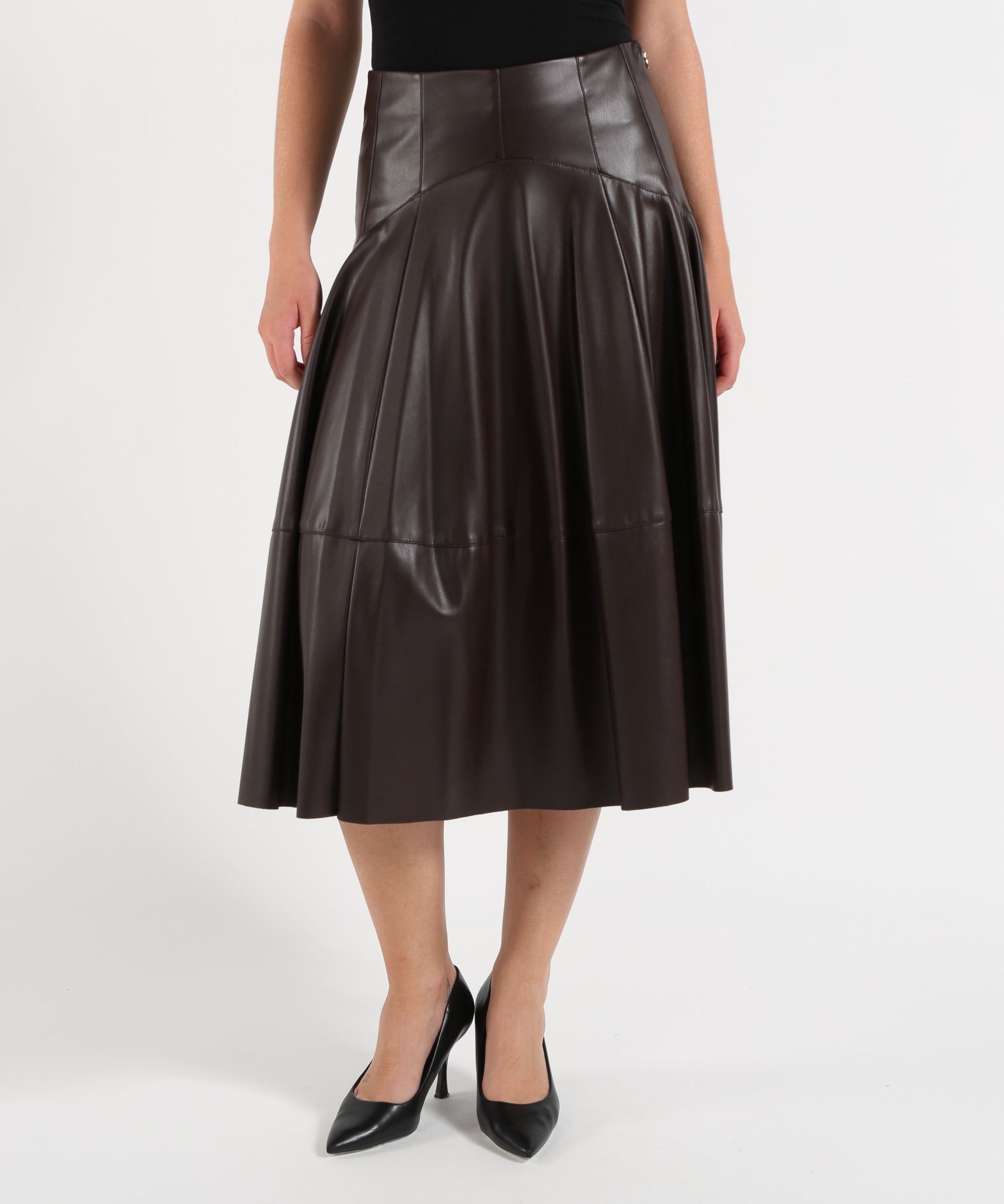 Gonne LIUJO BLACK Gonna midi in tessuto spalmato Marrone | LIUJO BLACK