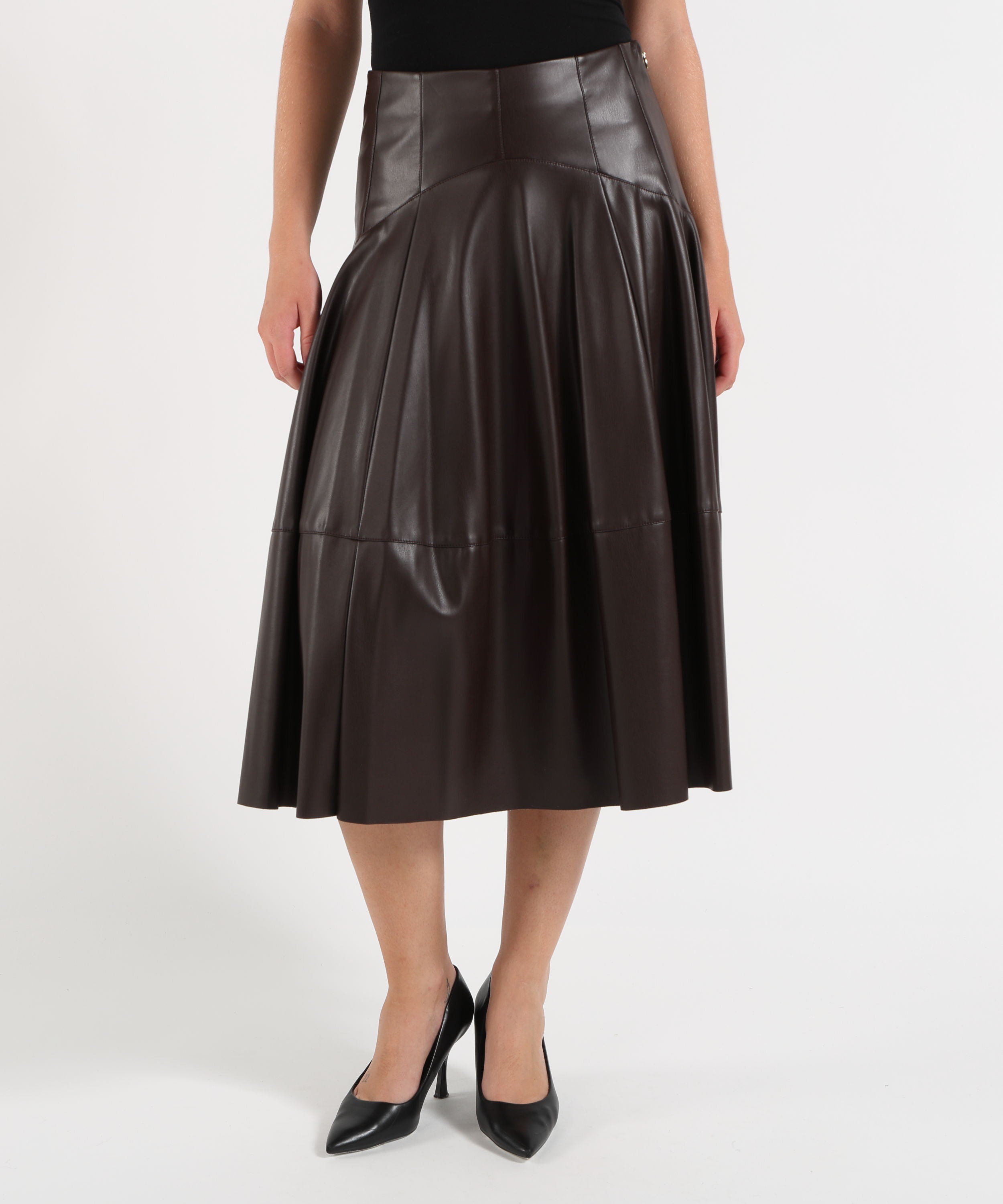 Gonne LIUJO BLACK Gonna midi in tessuto spalmato Marrone | LIUJO BLACK