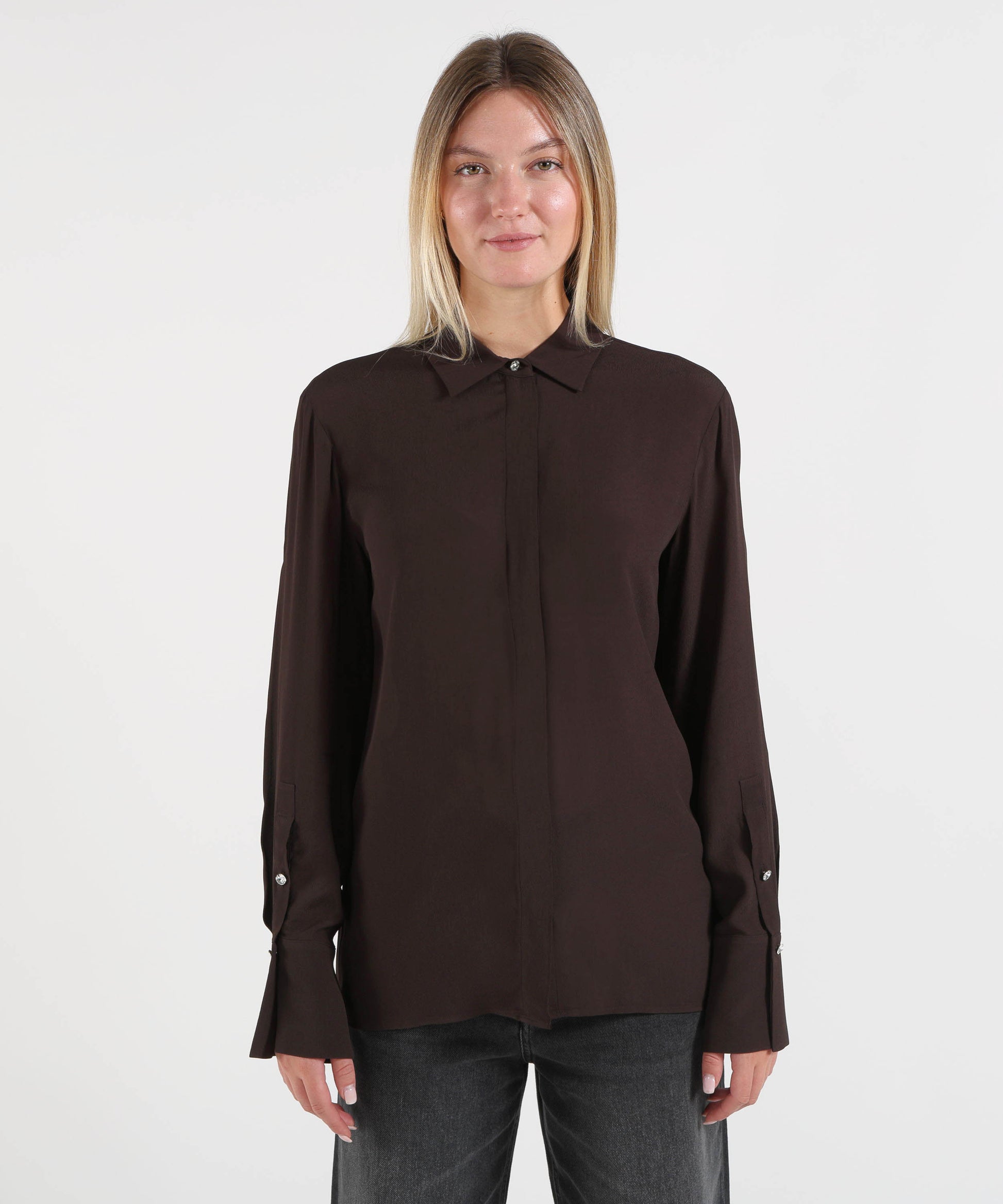 Camicie LIUJO BLACK Camicia in crêpe de chine Marrone | LIUJO BLACK