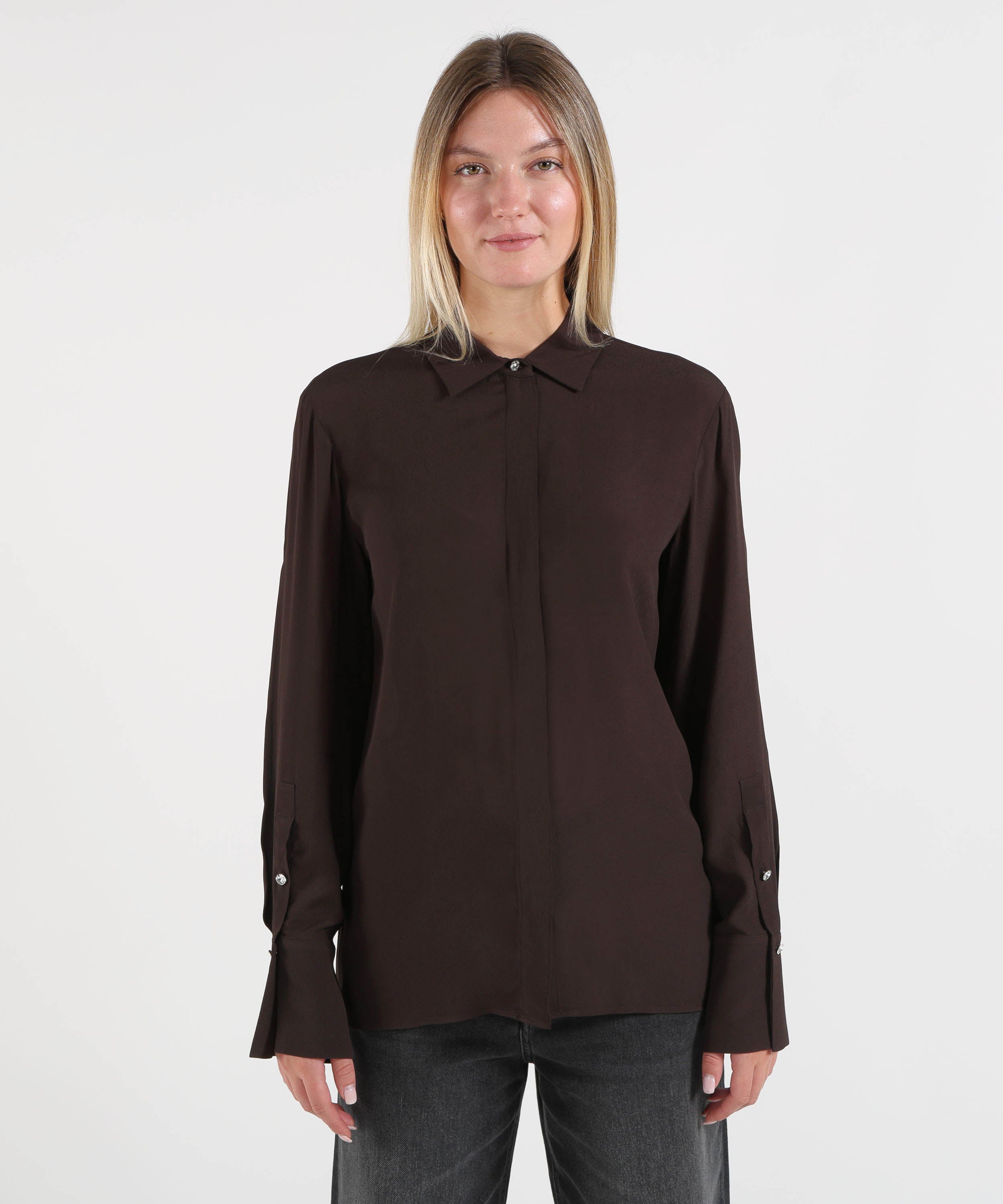 Camicie LIUJO BLACK Camicia in crêpe de chine Marrone | LIUJO BLACK