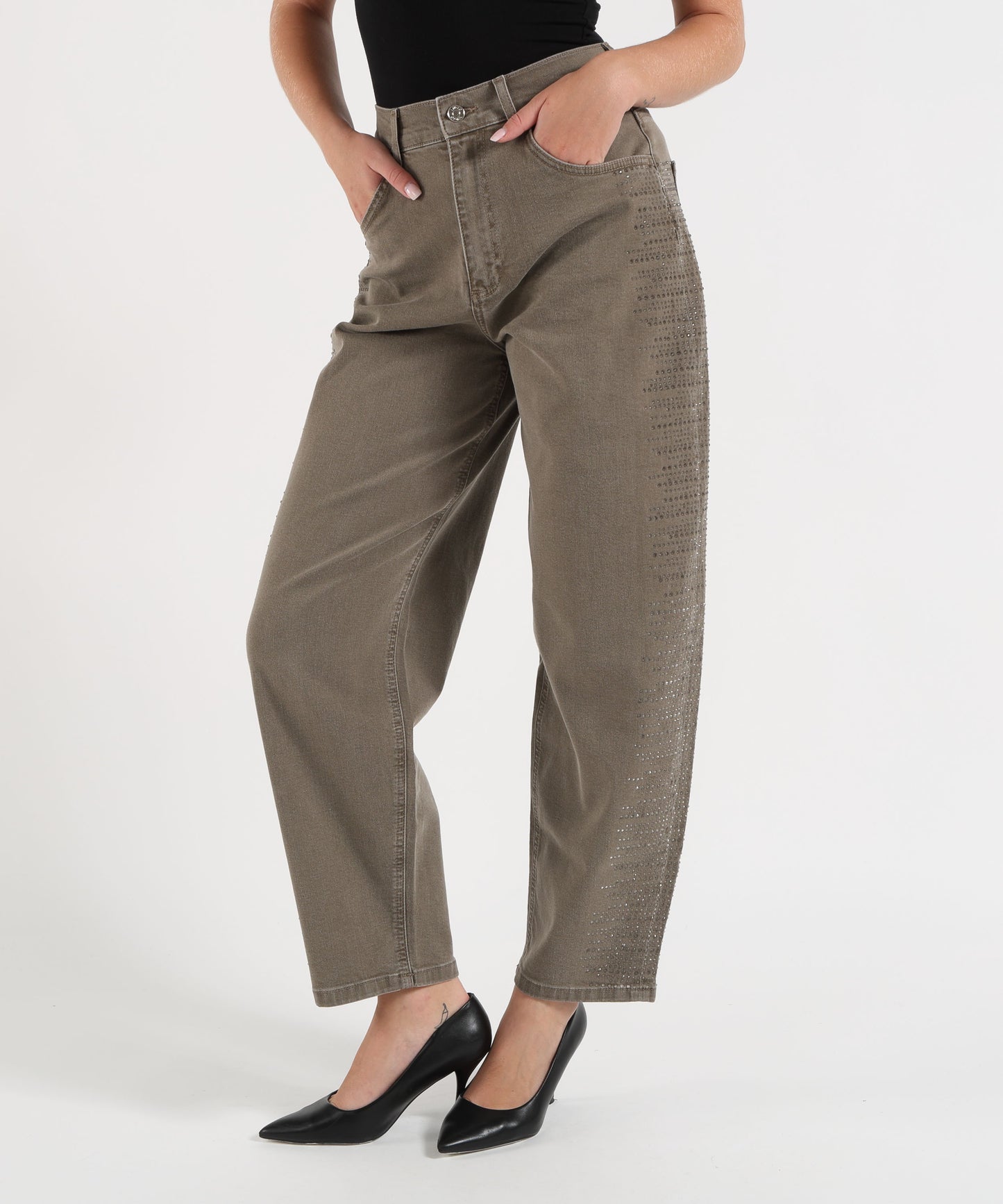 LIUJO denim Pantaloni balloon con micro-strass