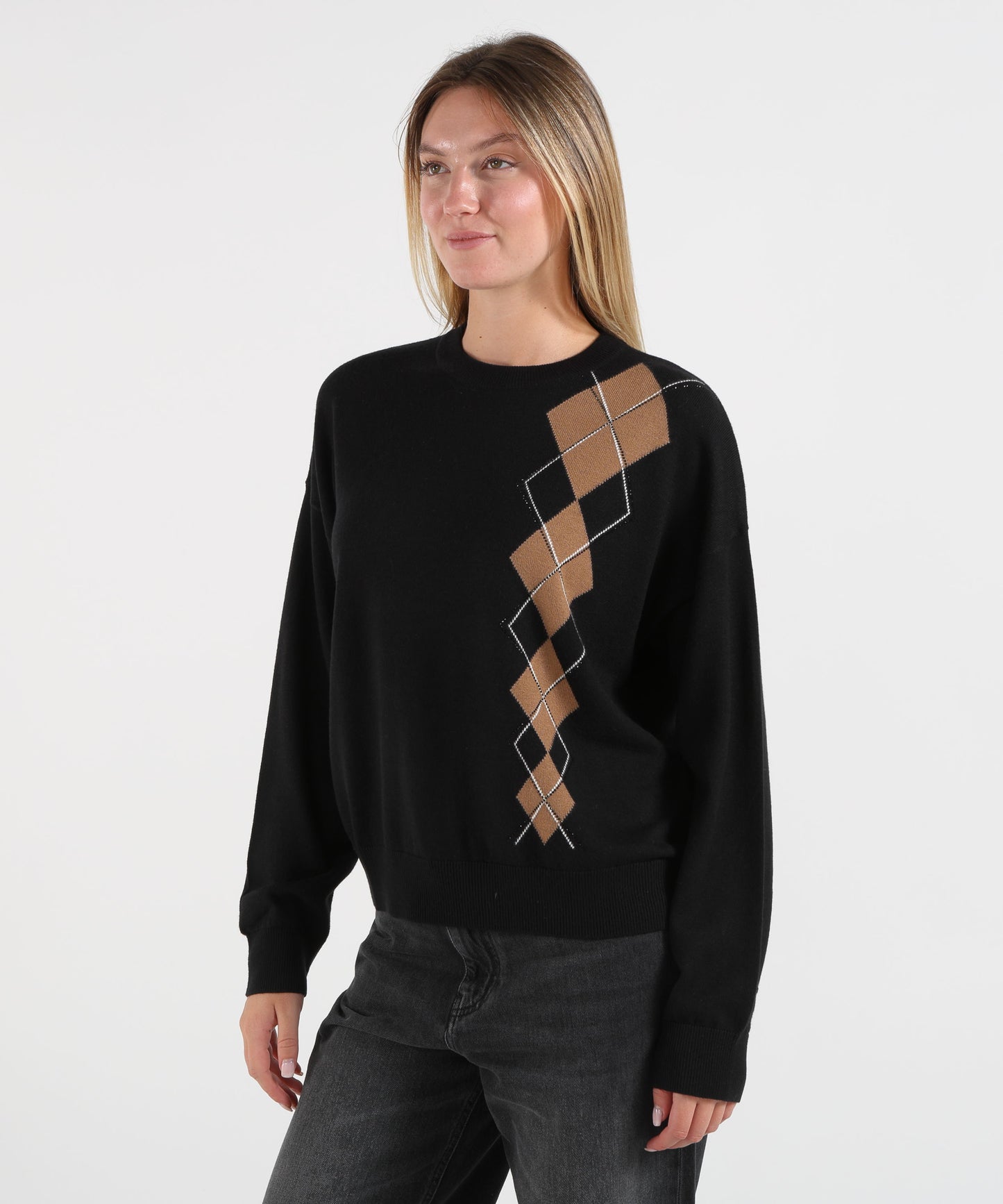 LIUJO WHITE Maglia con intarsio geometrico