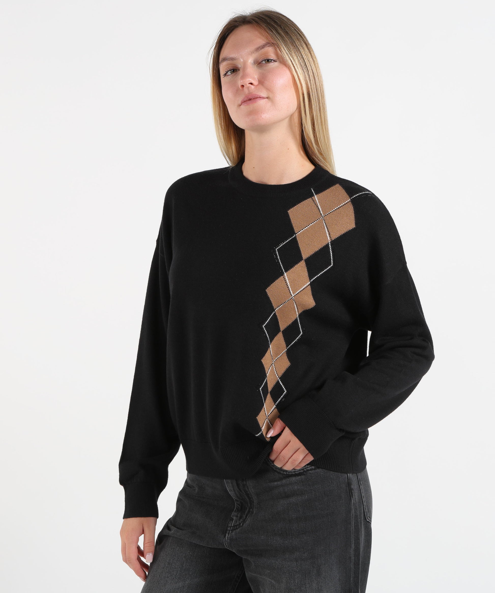 Maglie LIUJO WHITE Maglia con intarsio geometrico Nero | LIUJO WHITE