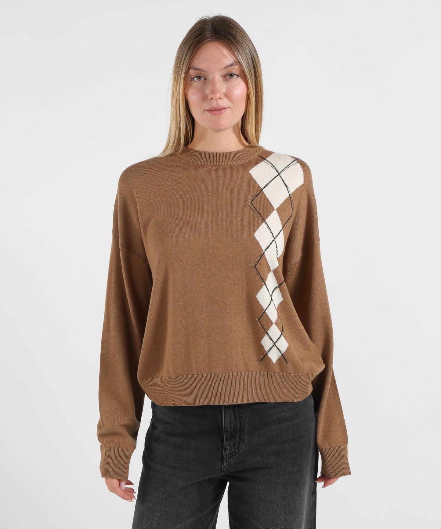 LIUJO WHITE Maglia con intarsio geometrico