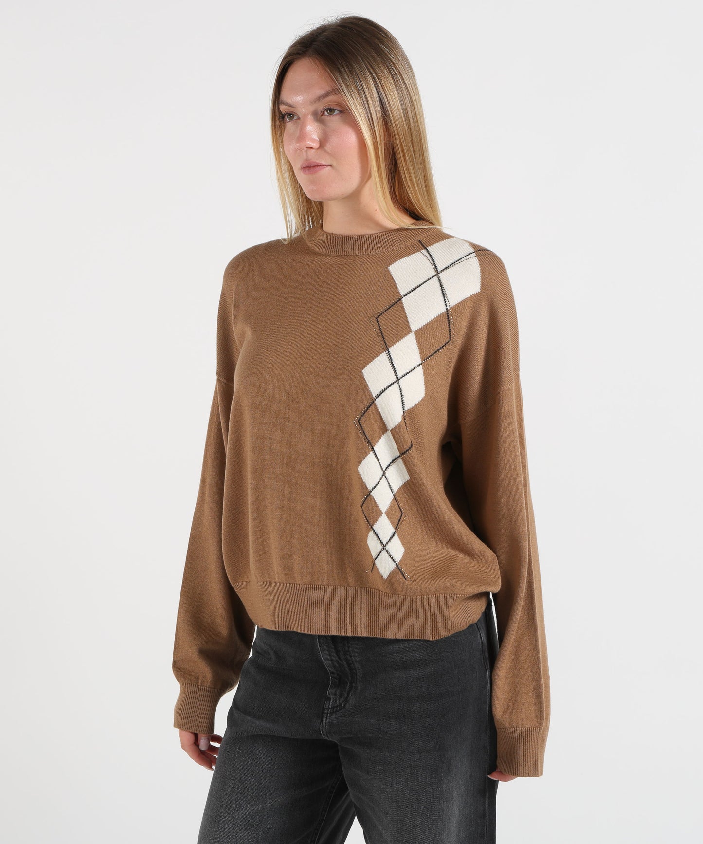 LIUJO WHITE Maglia con intarsio geometrico
