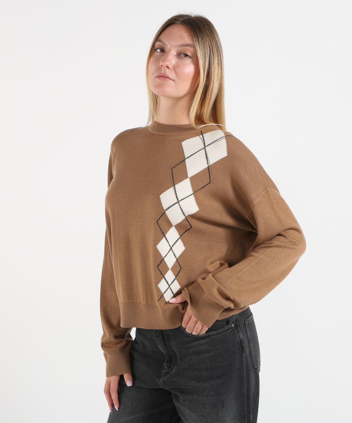 LIUJO WHITE Maglia con intarsio geometrico