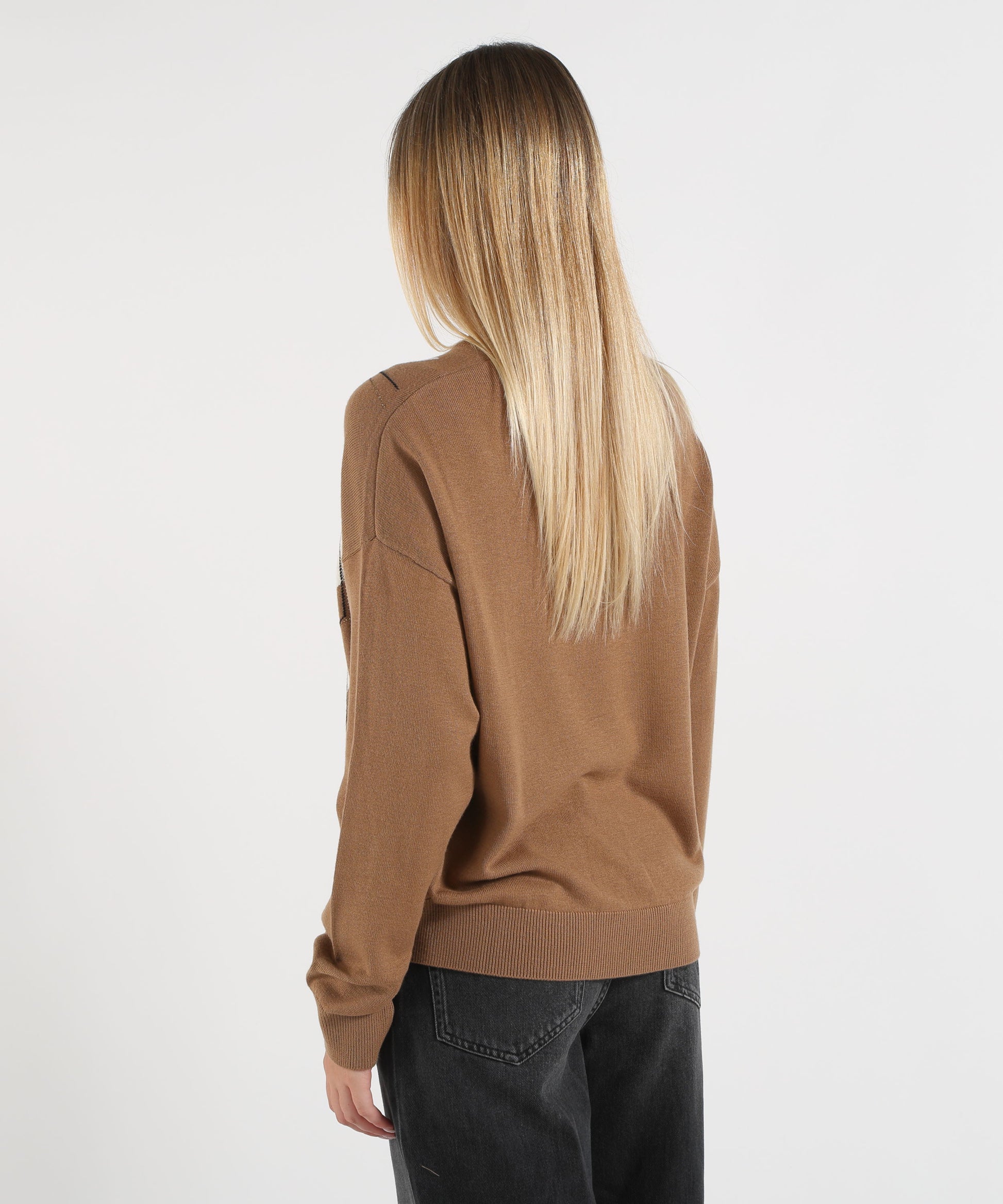 Maglie LIUJO WHITE Maglia con intarsio geometrico Cammello | LIUJO WHITE