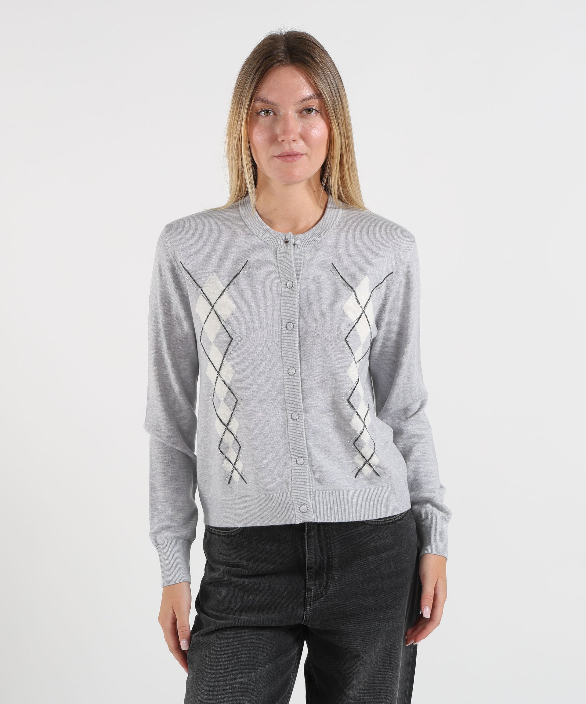 LIUJO WHITE Cardigan in lana con Argyle