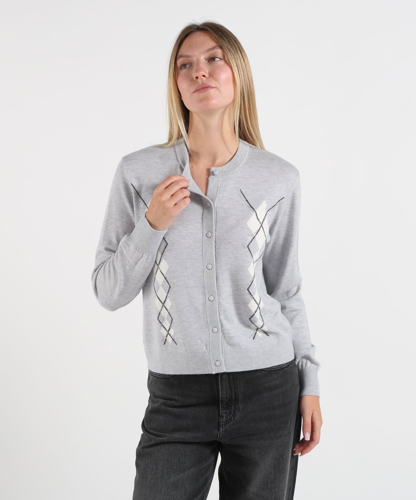 LIUJO WHITE Cardigan in lana con Argyle