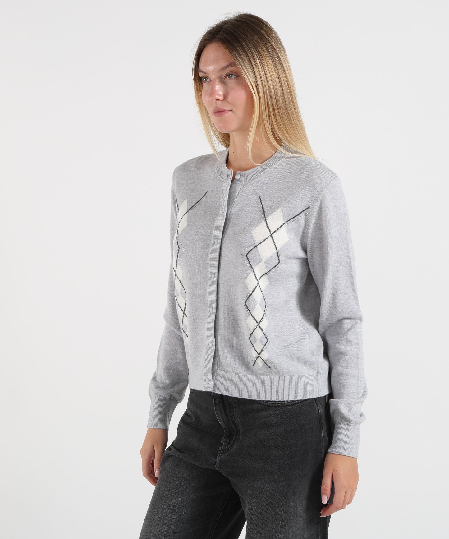 LIUJO WHITE Cardigan in lana con Argyle