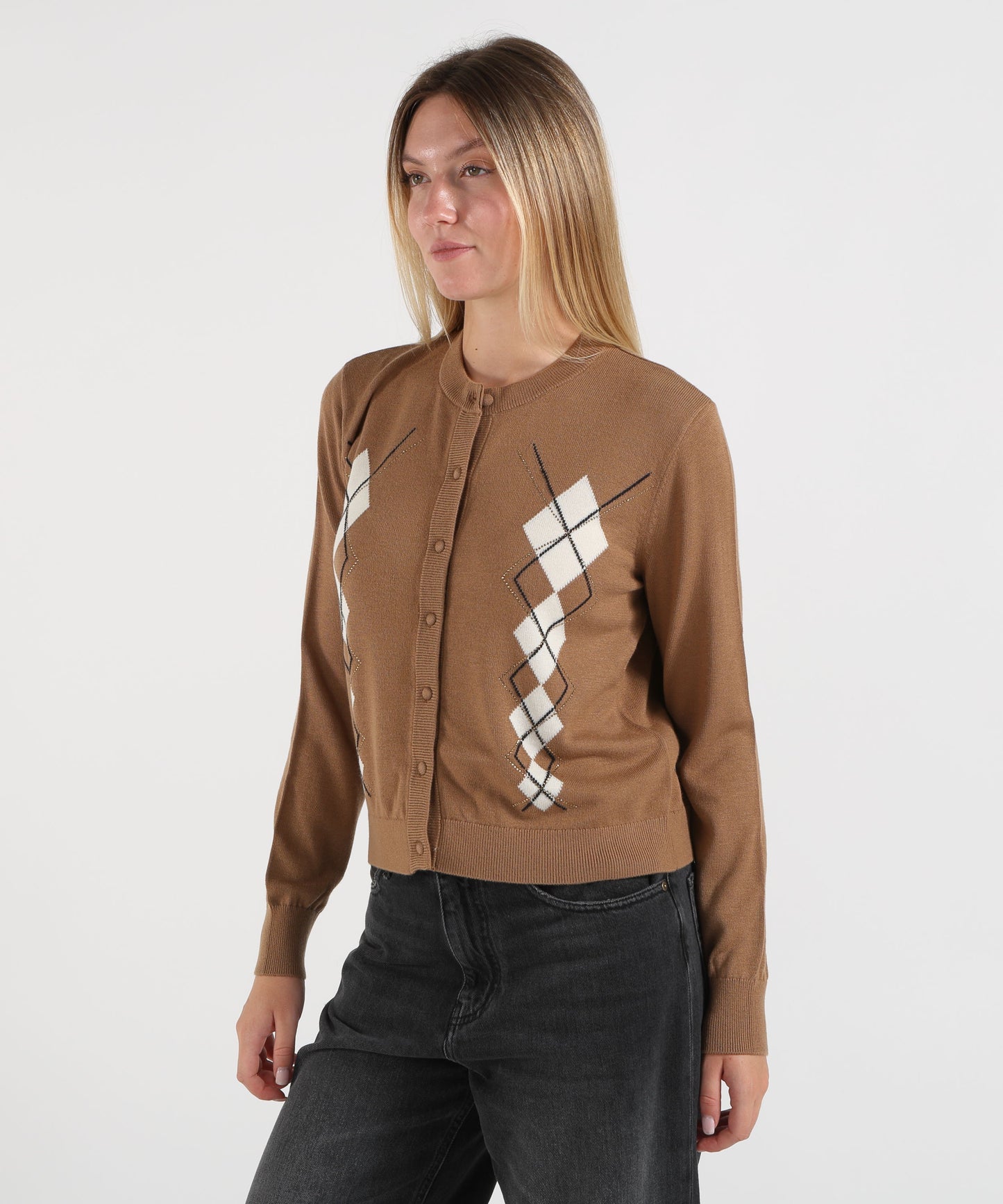LIUJO WHITE Cardigan in lana con Argyle