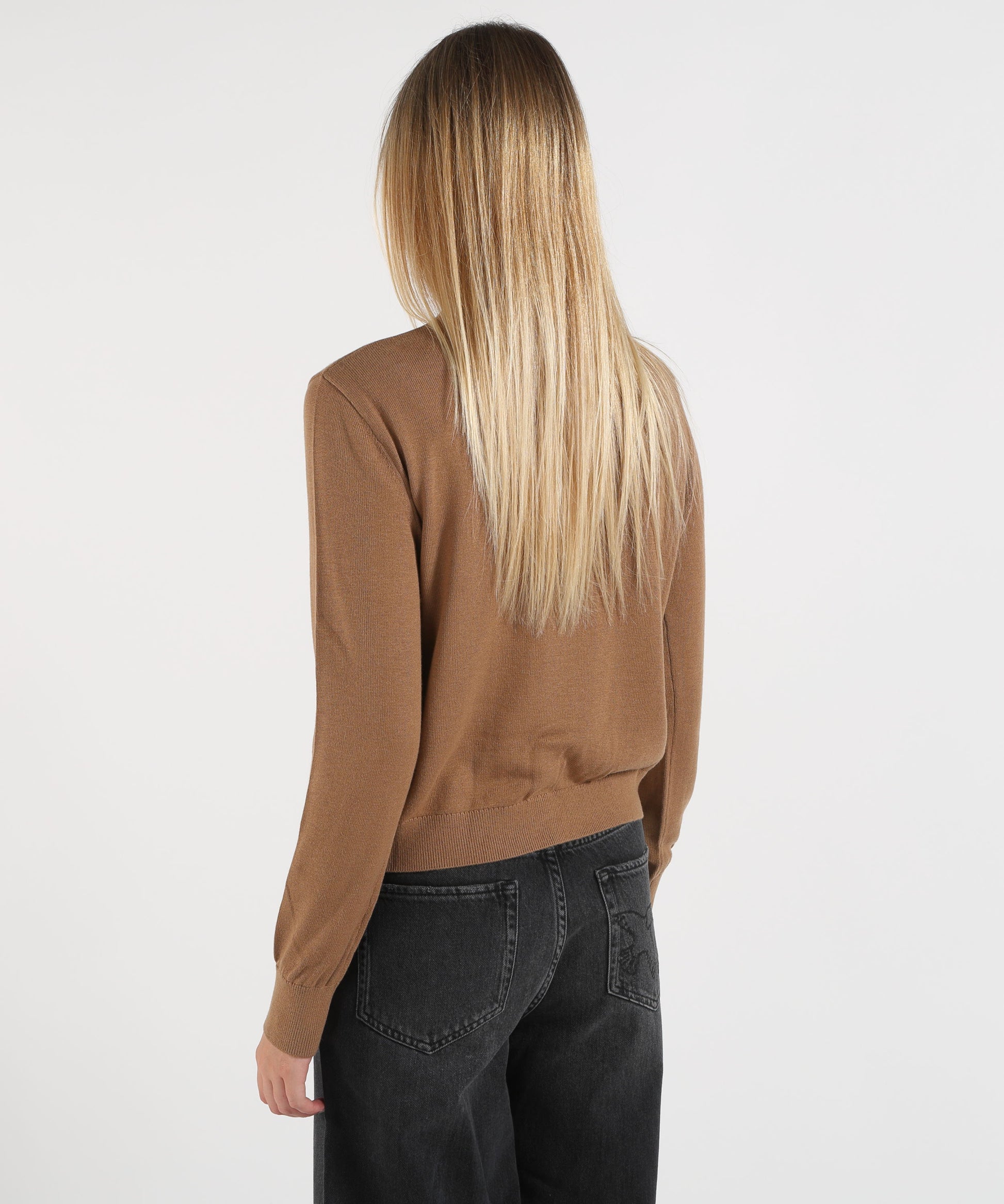 Cardigan LIUJO WHITE Cardigan in lana con Argyle Cammello | LIUJO WHITE