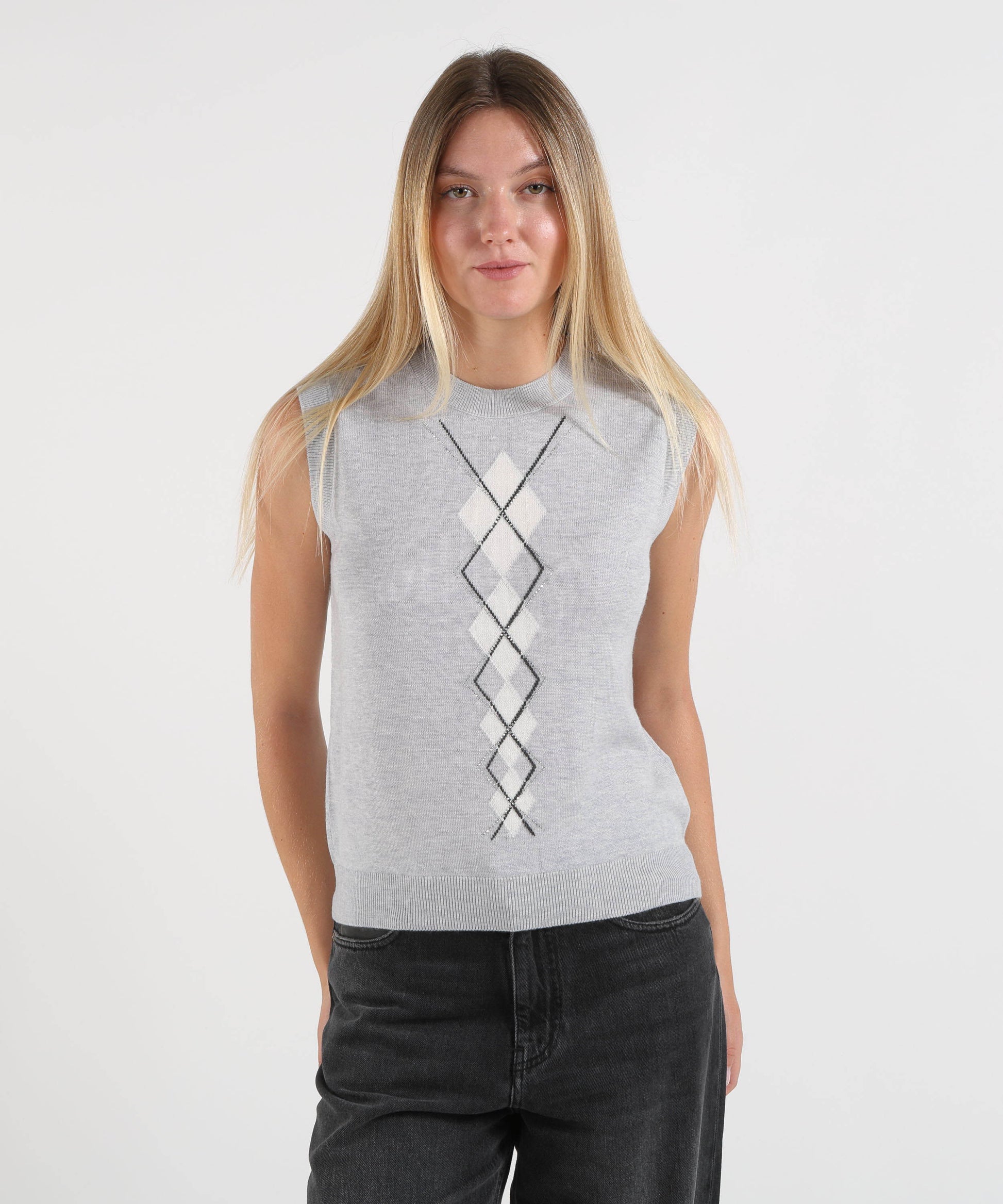 Gilet LIUJO WHITE Gilet in lana con Argyle Grigio | LIUJO WHITE
