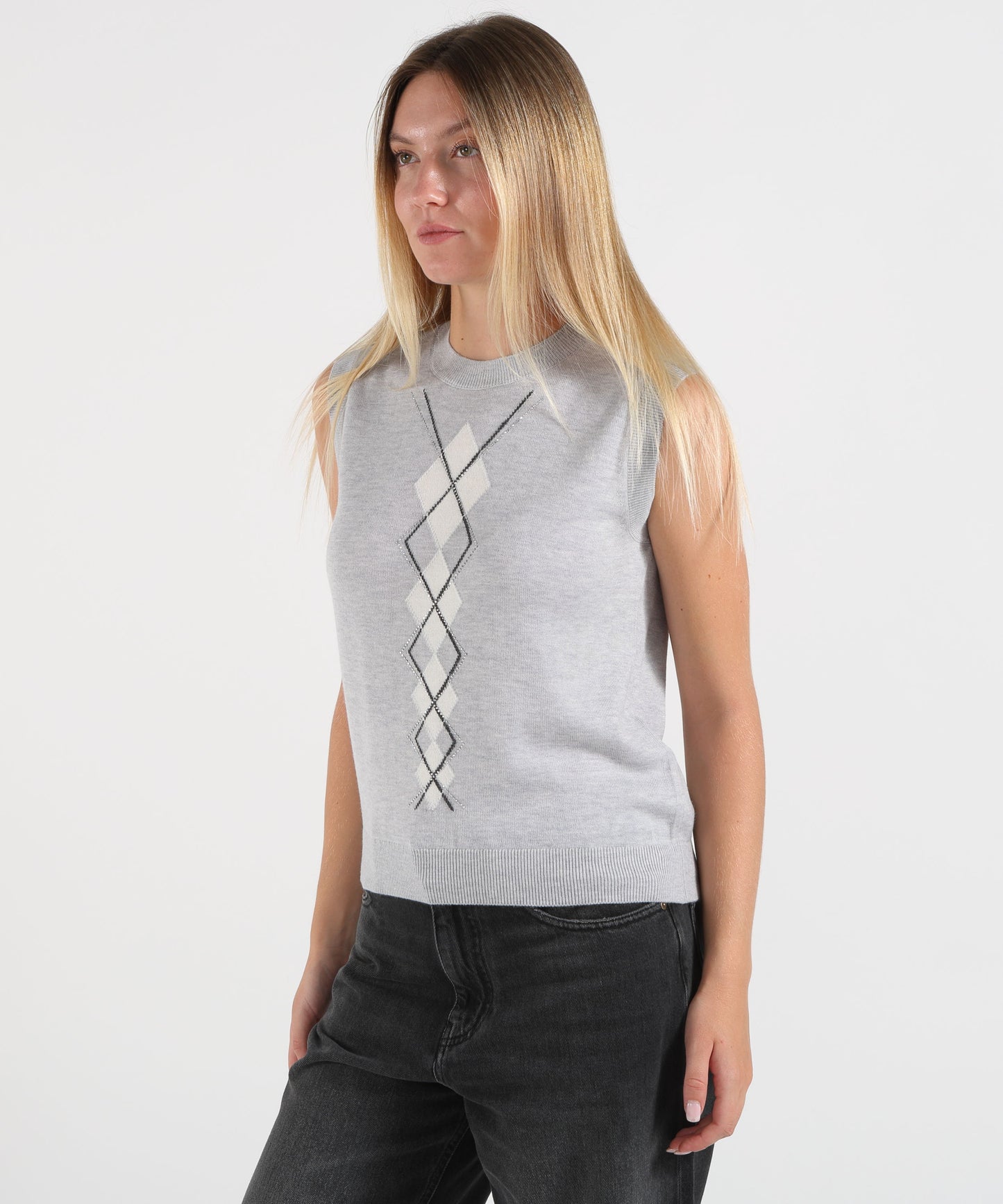 LIUJO WHITE Gilet in lana con Argyle