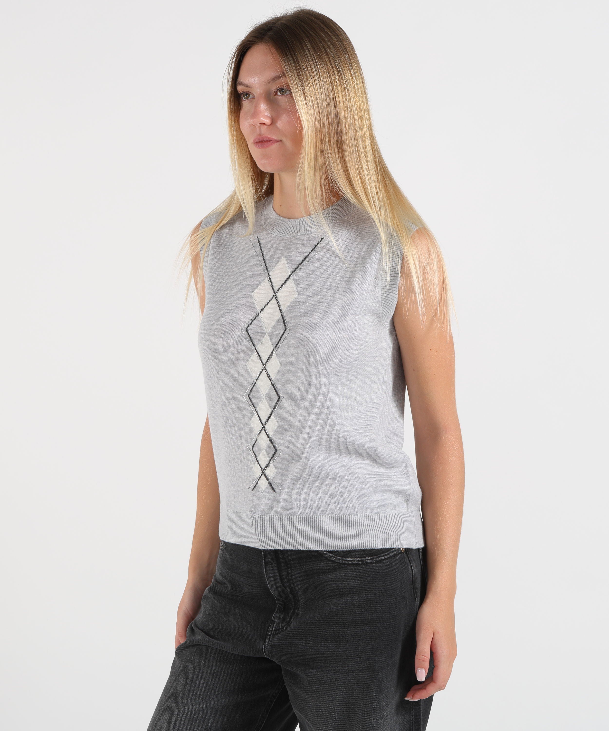 Gilet LIUJO WHITE Gilet in lana con Argyle Grigio | LIUJO WHITE