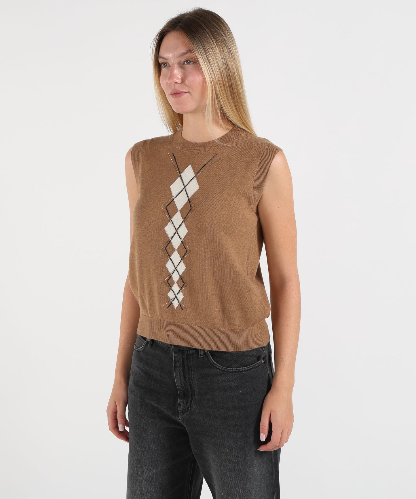 LIUJO WHITE Gilet in lana con Argyle