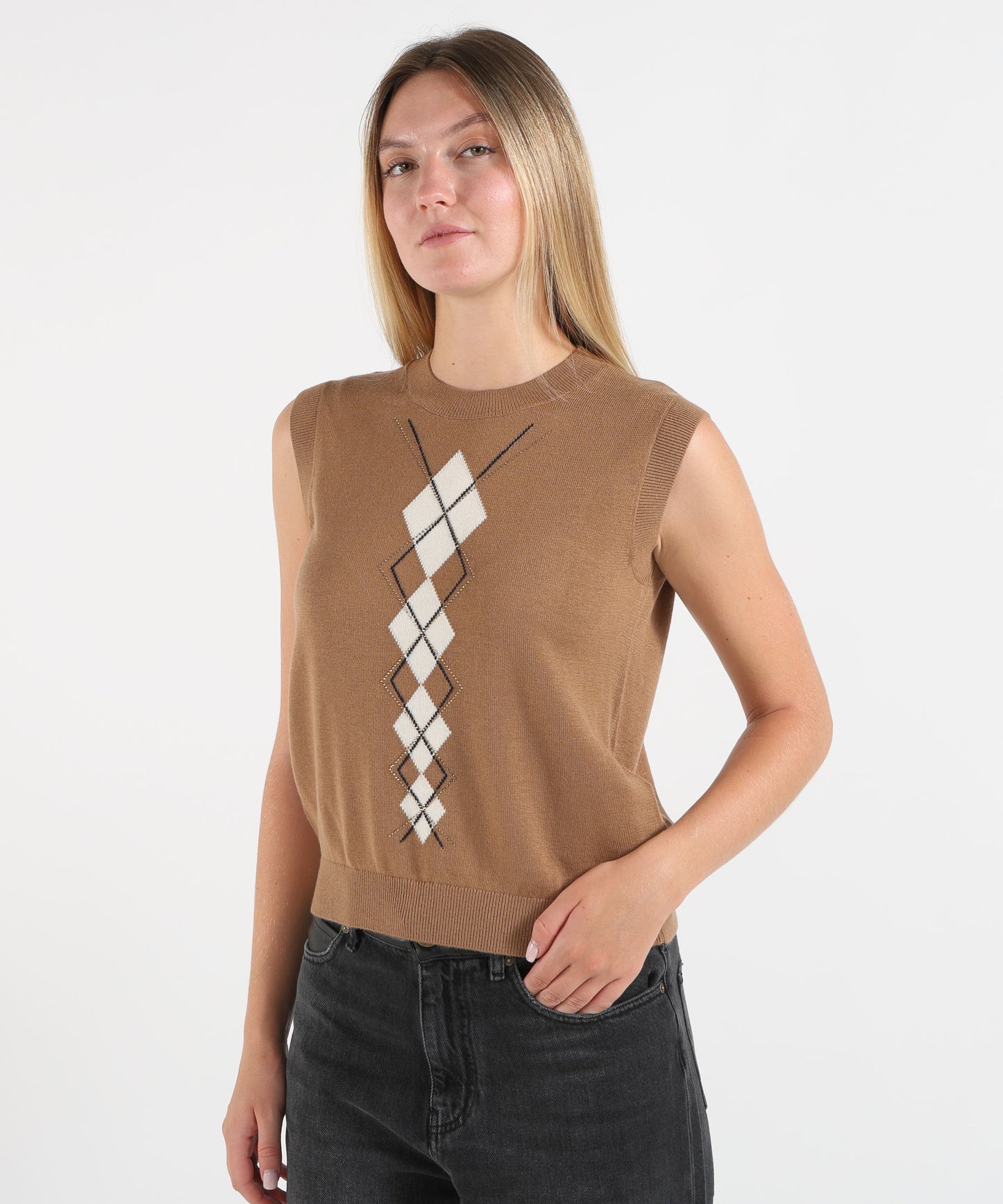 LIUJO WHITE Gilet in lana con Argyle