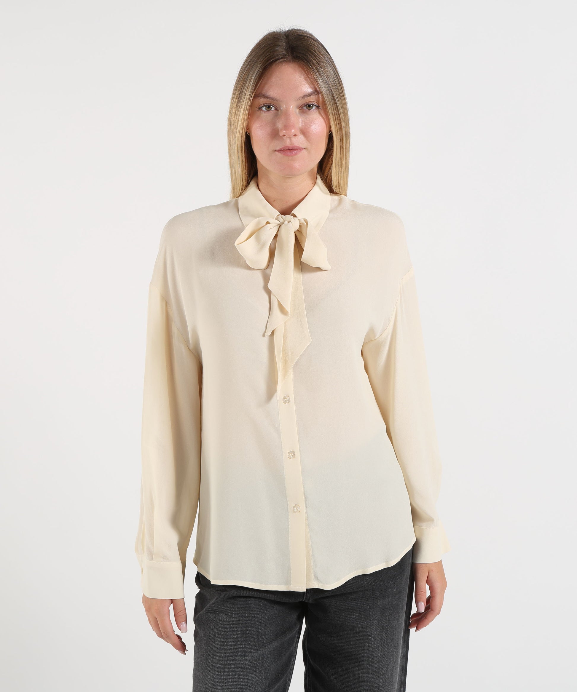 Camicie LIUJO WHITE Camicia con fiocco Panna | LIUJO WHITE