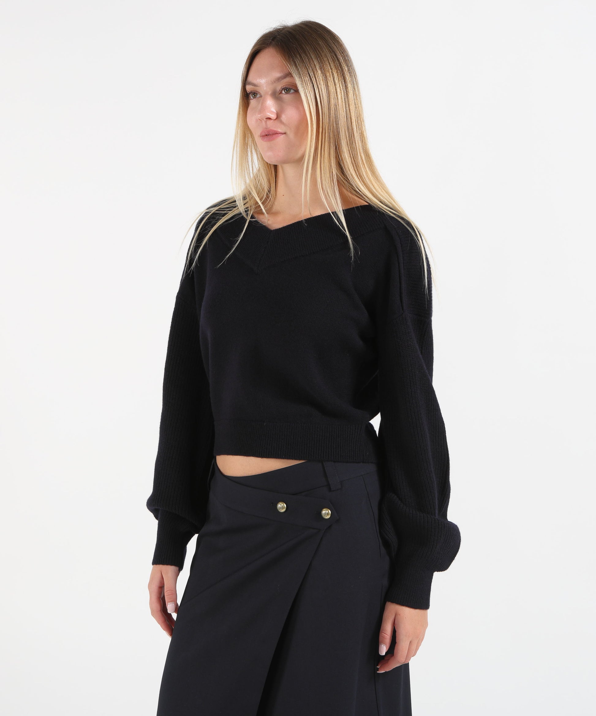 Maglie PINKO Maglia cropped in lana con maniche a palloncino Blu | PINKO
