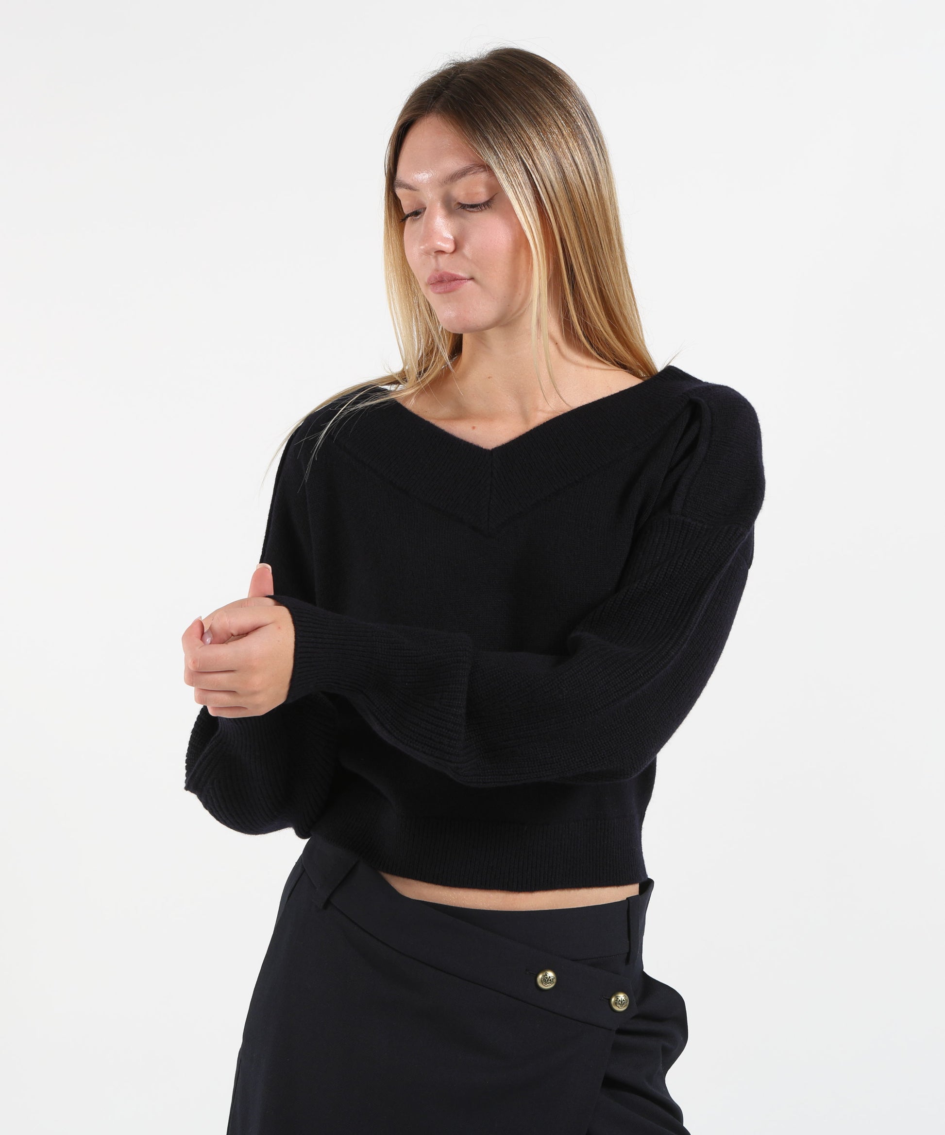 Maglie PINKO Maglia cropped in lana con maniche a palloncino Blu | PINKO