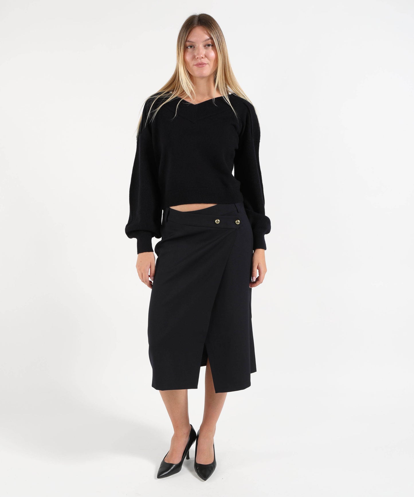 PINKO Maglia cropped in lana con maniche a palloncino