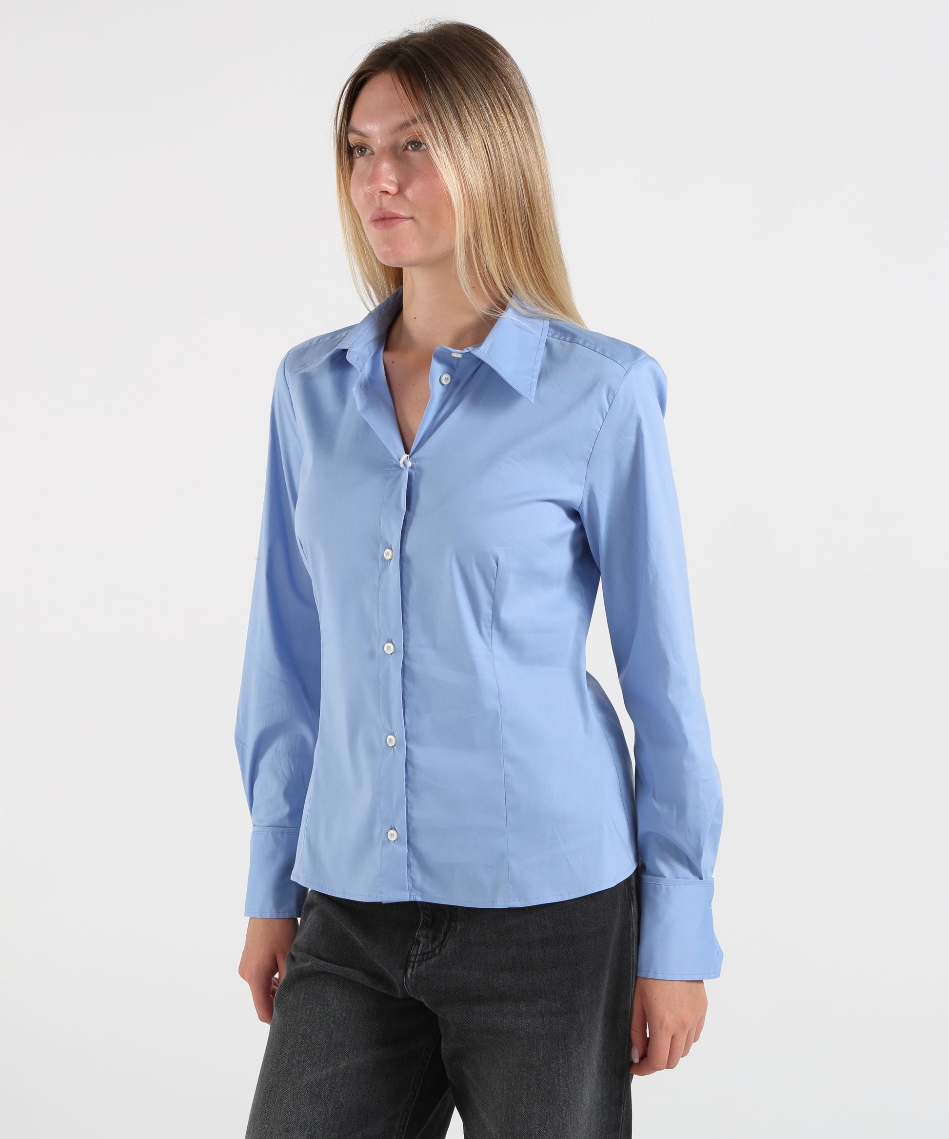 Camicie PENNYBLACK Camicia Donna Slim Fit in Popeline Stretch Azzurro | PENNYBLACK