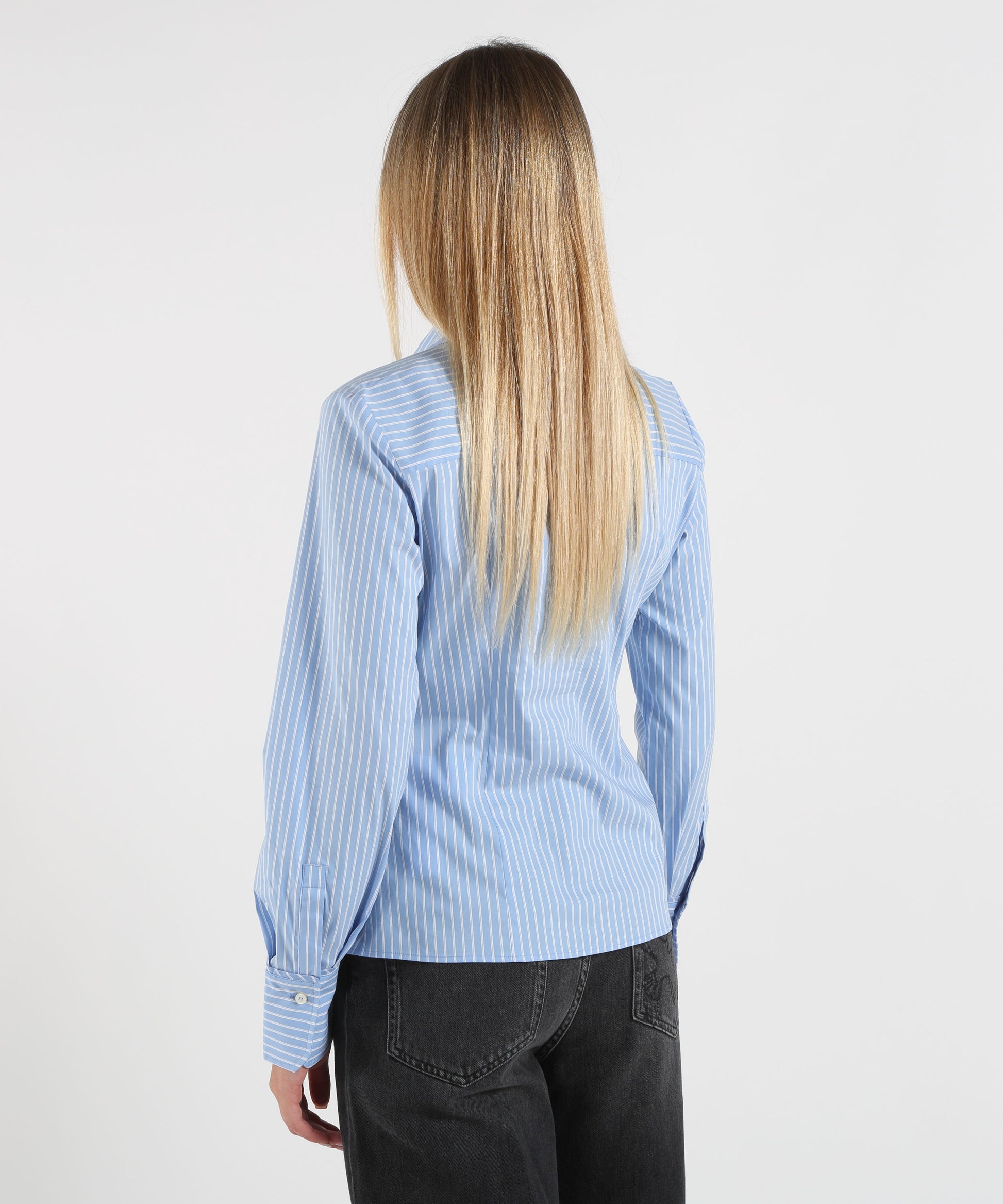 Camicie PENNYBLACK Camicia Donna Slim Fit in Popeline Stretch Riga azzurra | PENNYBLACK
