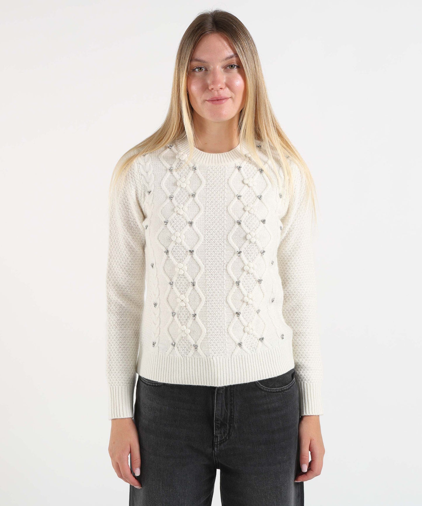 PENNYBLACK Maglia Donna in Blend di Lana con Losanghe e Strass