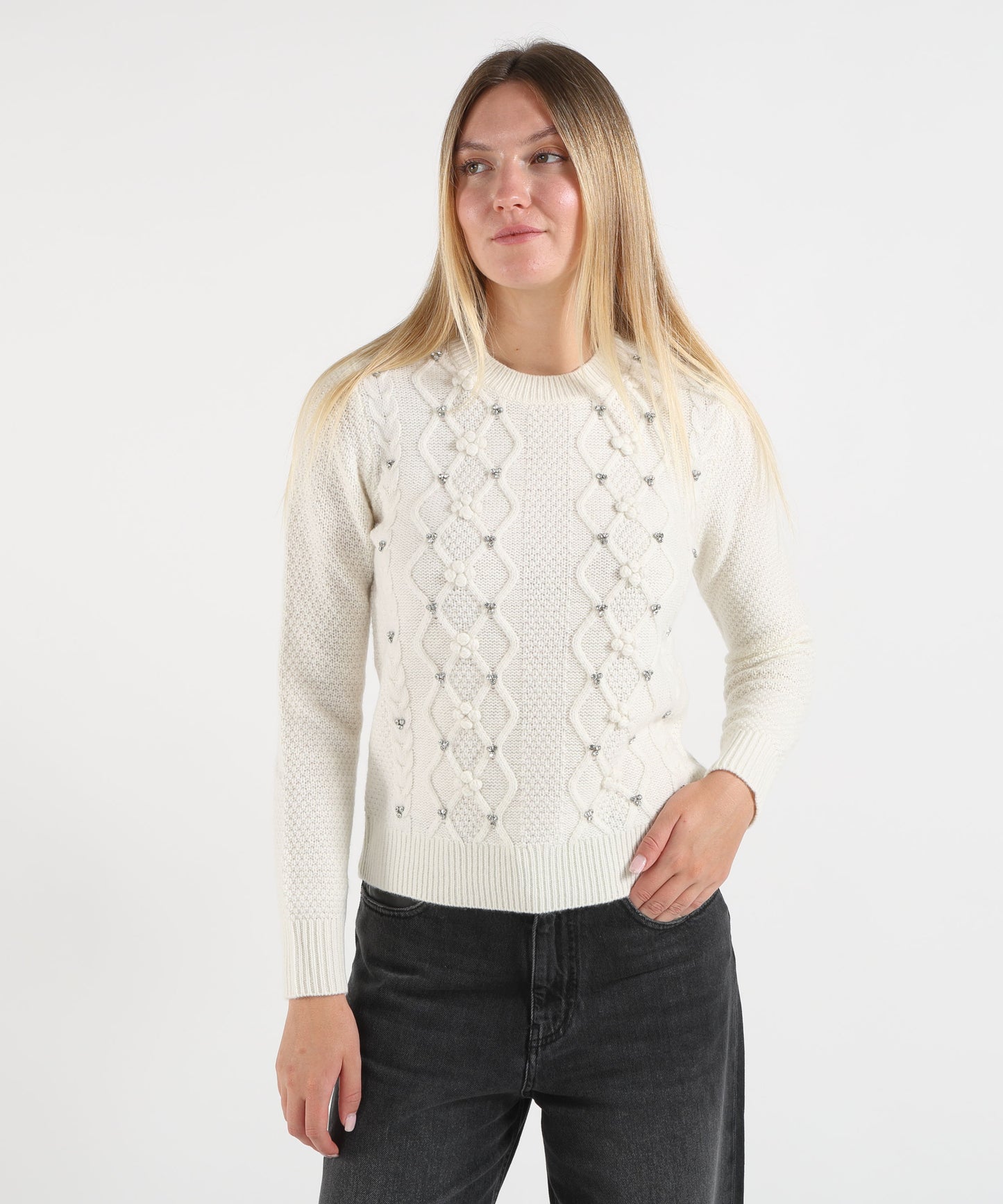 PENNYBLACK Maglia Donna in Blend di Lana con Losanghe e Strass