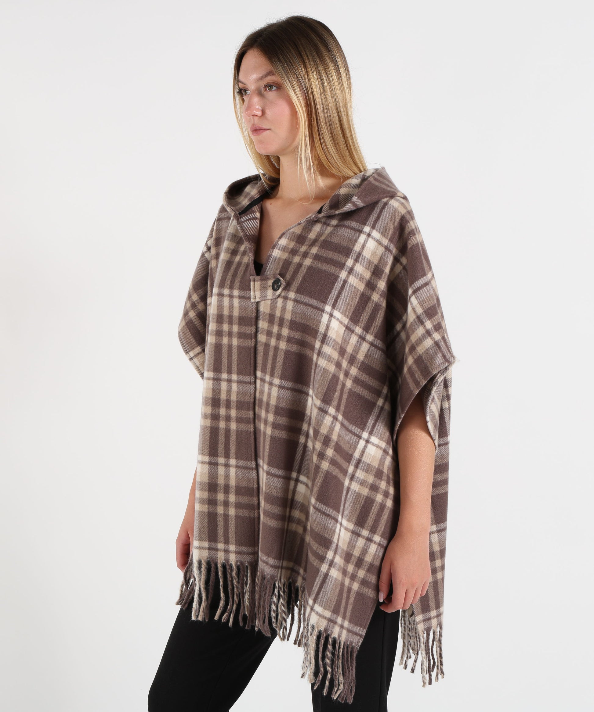 Cappe PENNYBLACK Cappa Donna Jacquard Check con Cappuccio Beige | PENNYBLACK