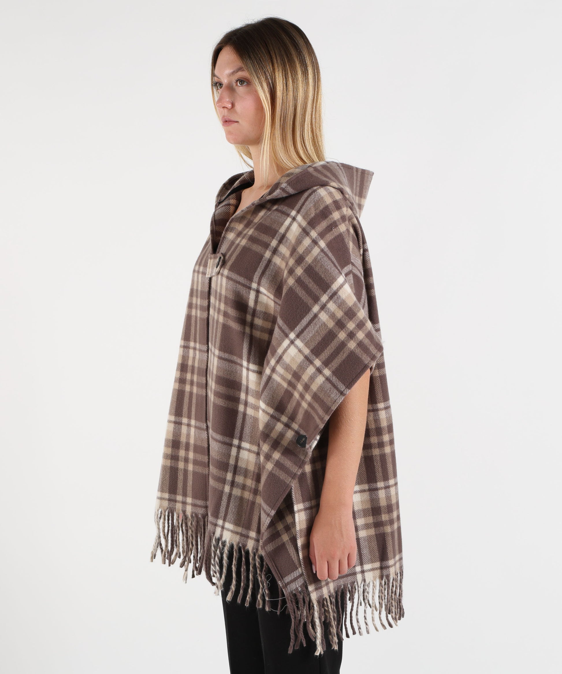 Cappe PENNYBLACK Cappa Donna Jacquard Check con Cappuccio Beige | PENNYBLACK