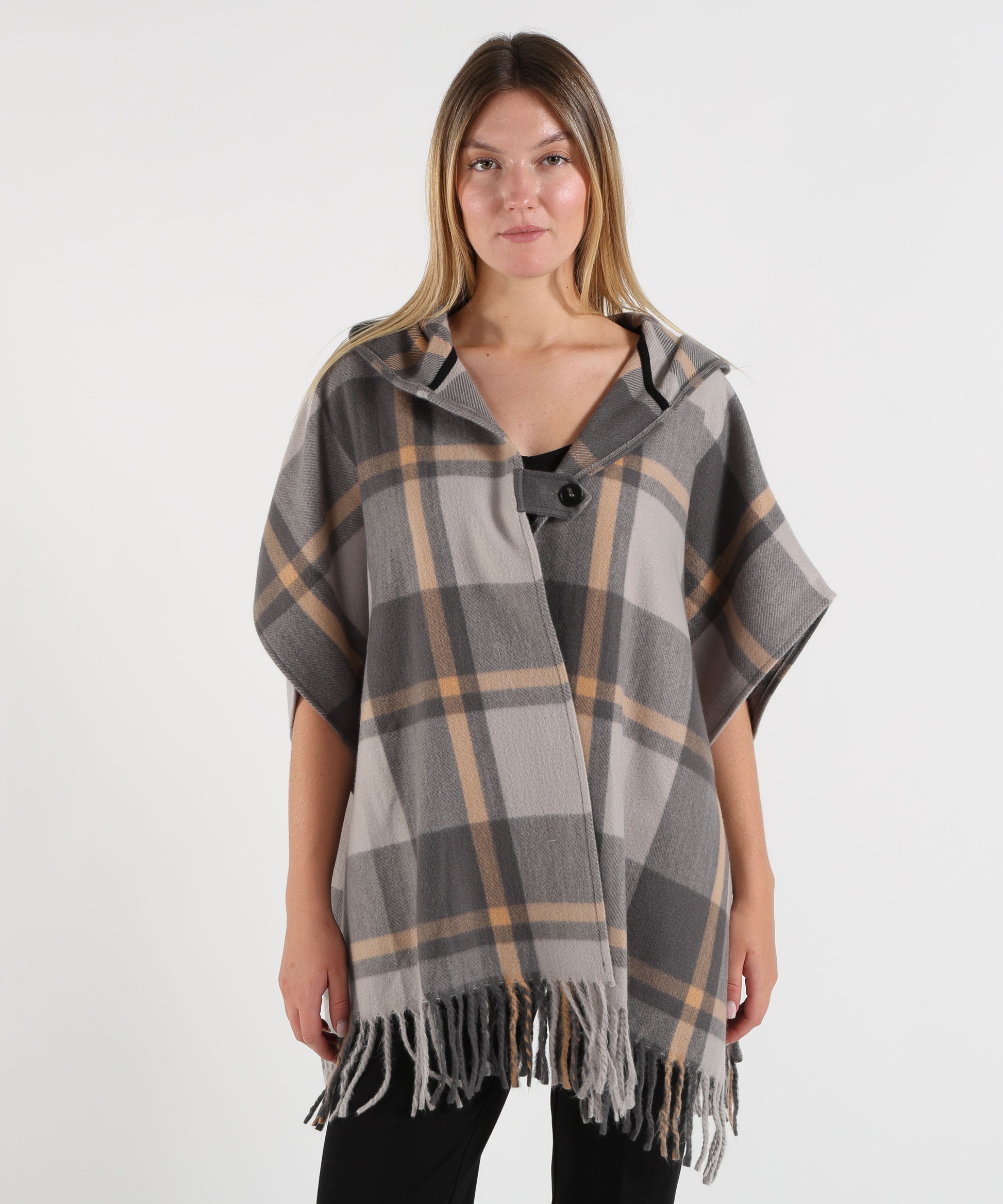 Cappe PENNYBLACK Cappa Donna Jacquard Check con Cappuccio Grigio | PENNYBLACK