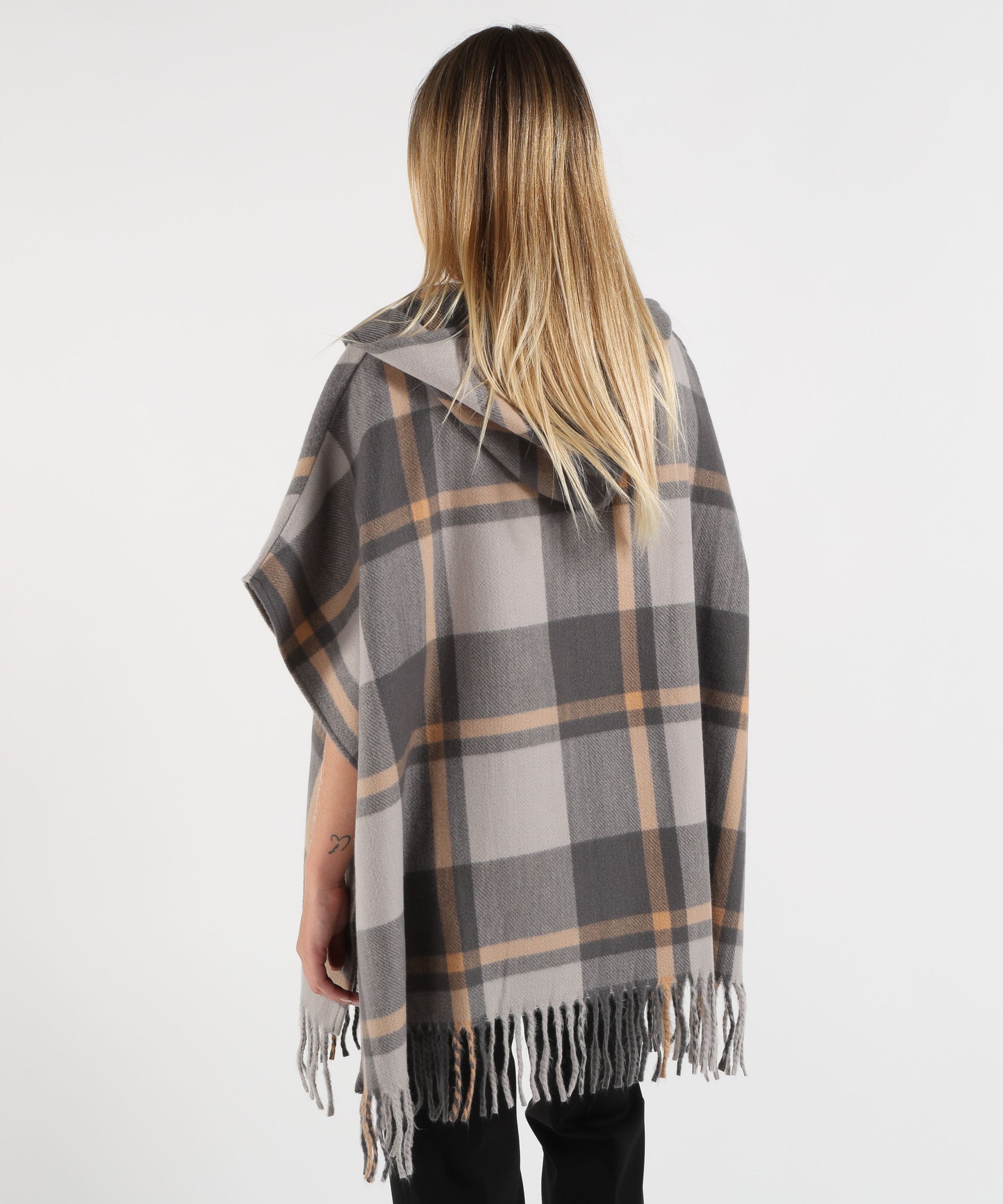 Cappe PENNYBLACK Cappa Donna Jacquard Check con Cappuccio Grigio | PENNYBLACK