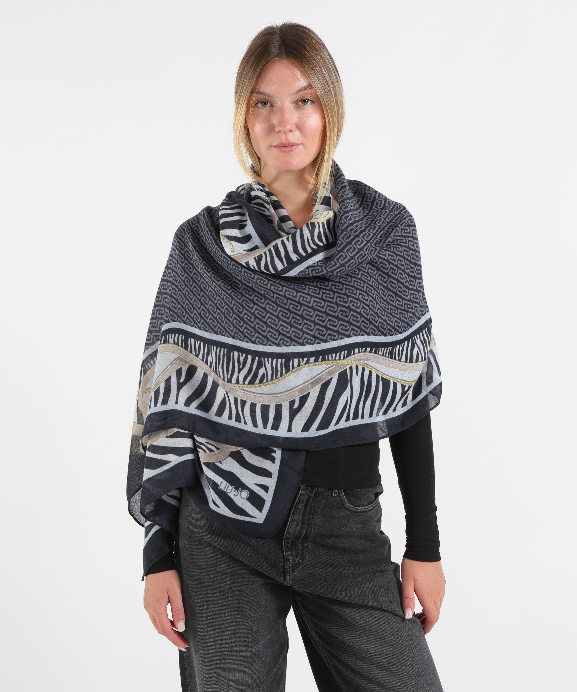 Stole LIUJO SOFT Stola animalier con cinturini Blu | LIUJO SOFT