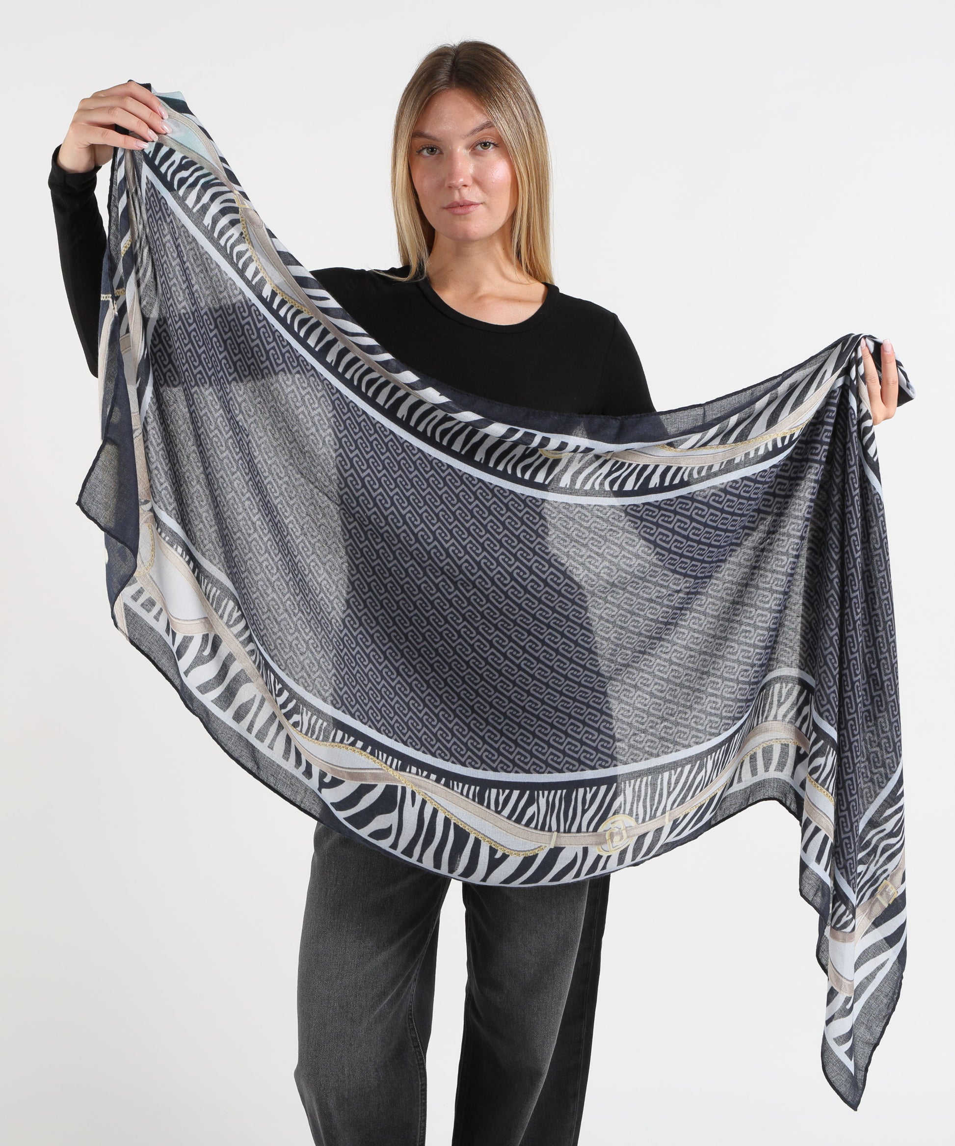 Stole LIUJO SOFT Stola animalier con cinturini Blu | LIUJO SOFT