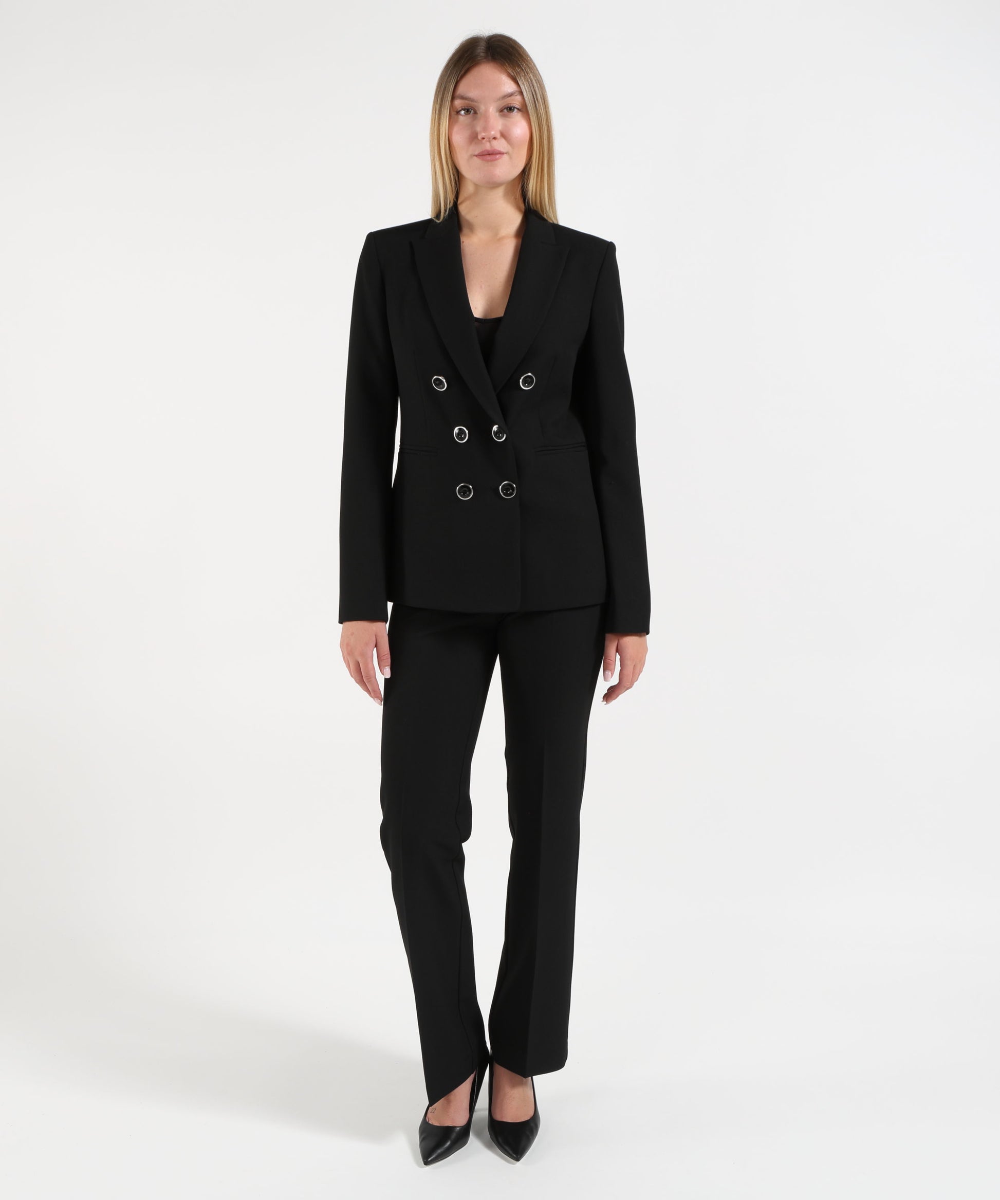 Giacche PINKO Blazer corto doppiopetto Alexia in crêpe con collo a rever Nero | PINKO