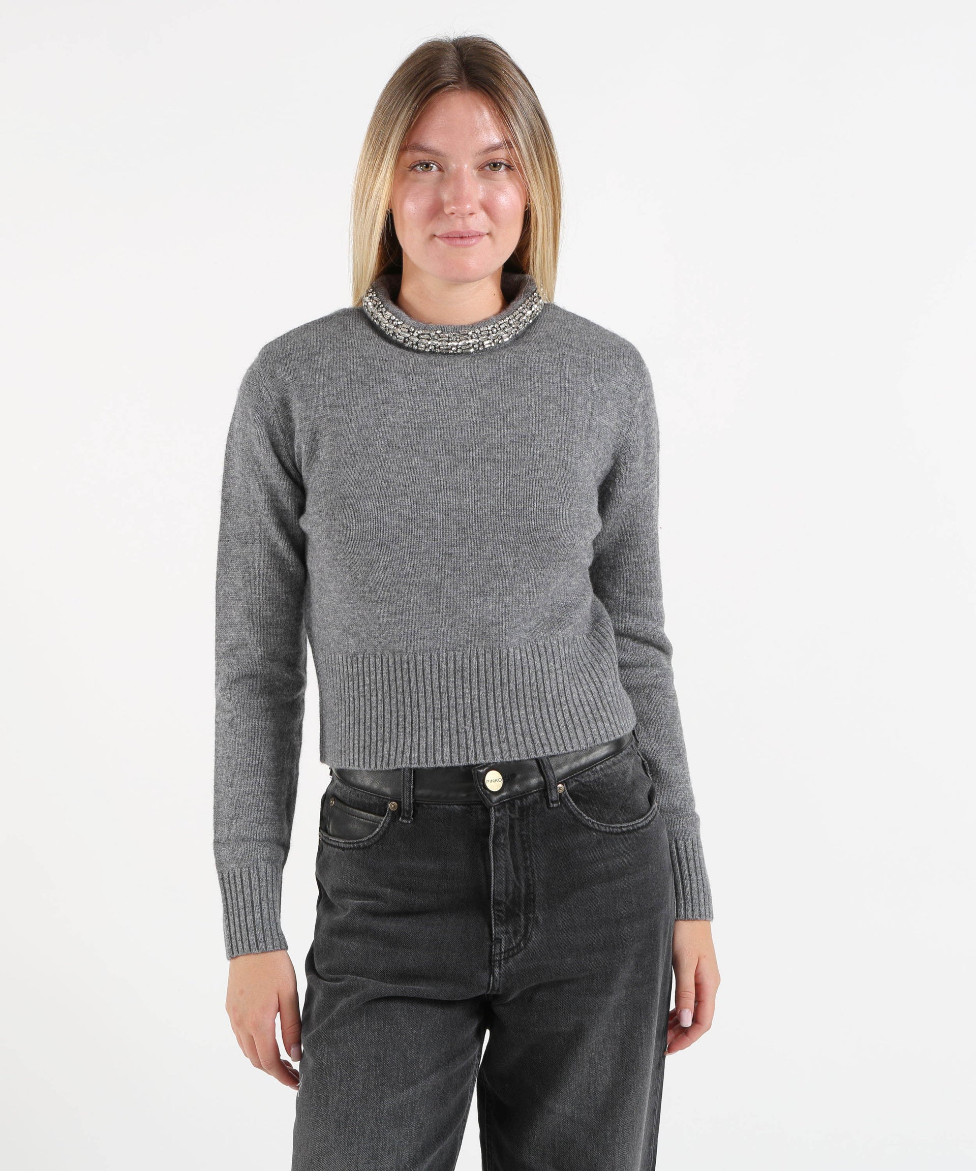 PINKO Maglia in misto lana con collo gioiello