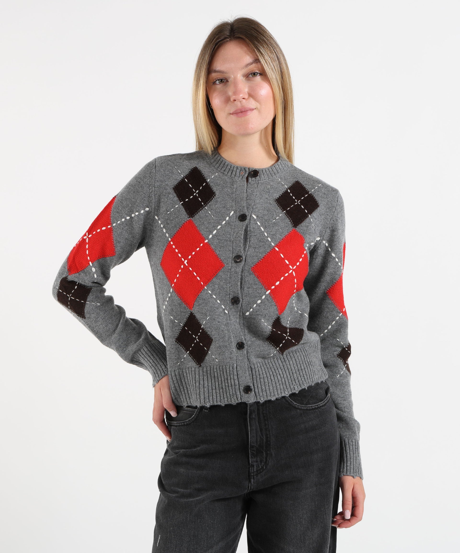 PINKO Cardigan girocollo in lana e cashmere a rombi