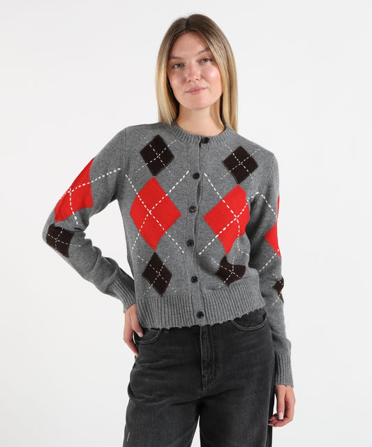 Maglie PINKO Cardigan girocollo in lana e cashmere a rombi Multicolor | PINKO
