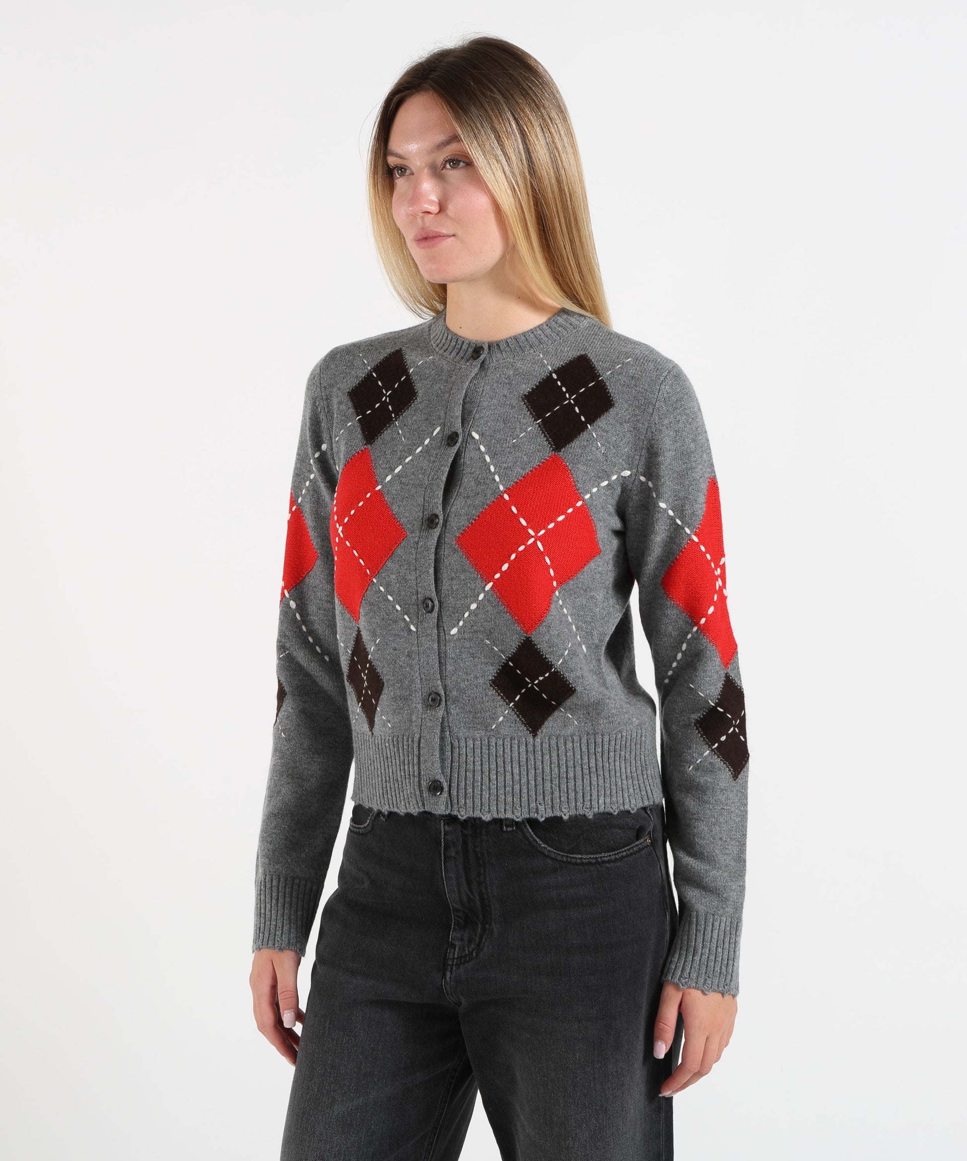 Maglie PINKO Cardigan girocollo in lana e cashmere a rombi Multicolor | PINKO