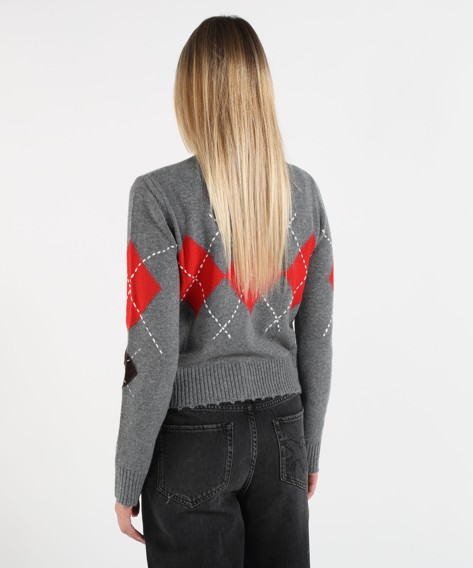 Maglie PINKO Cardigan girocollo in lana e cashmere a rombi Multicolor | PINKO