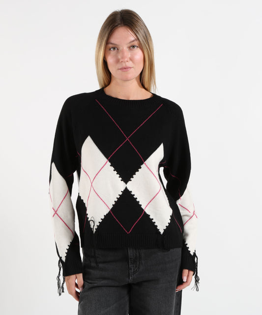 Maglie PINKO Maglione in lana e cashmere con maxi rombi Bianco/nero | PINKO